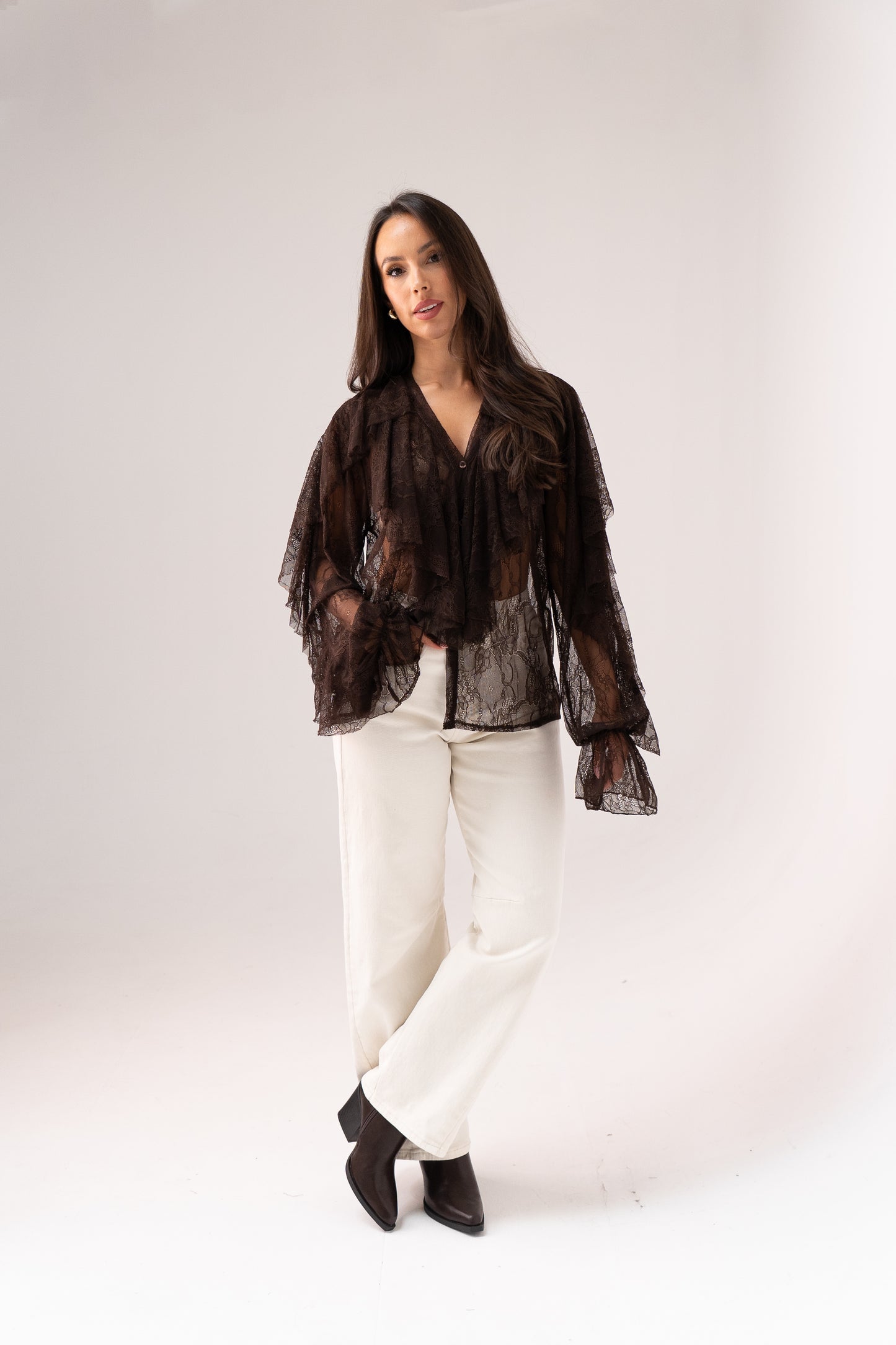 Leah Lace Blouse In Chocolate