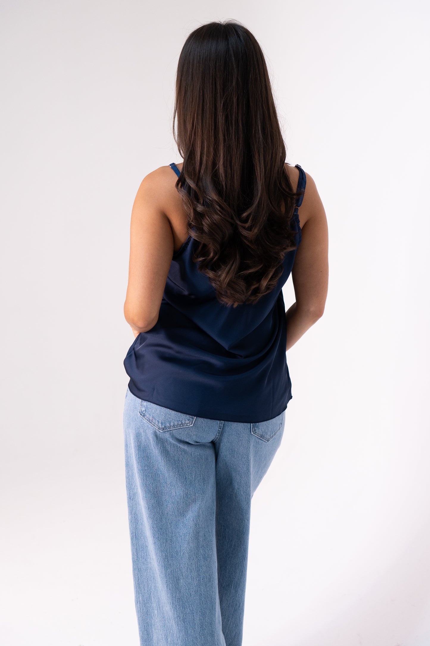 Leah Lace Trim Cami In Navy