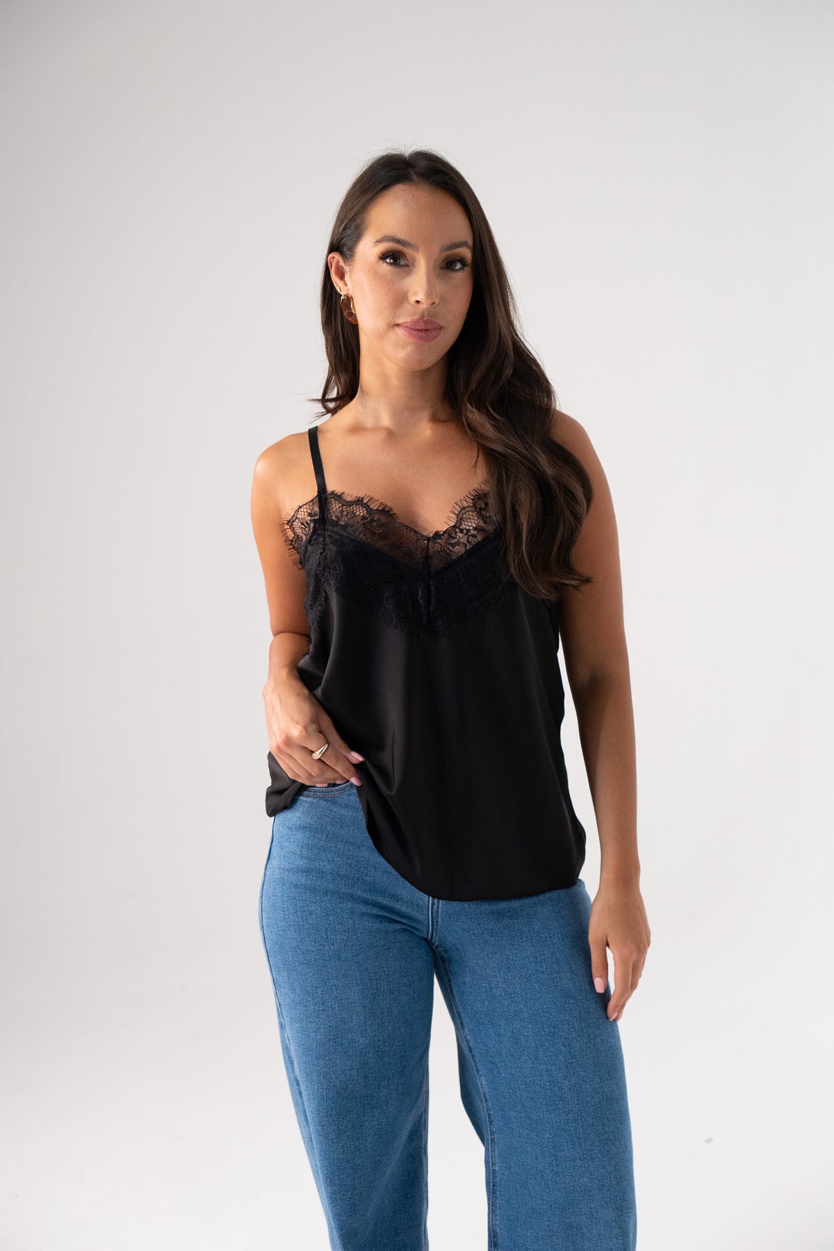 Leah Lace Trim Cami In Black