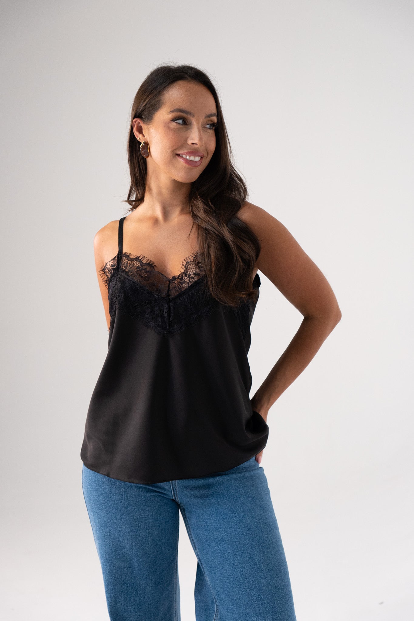 Leah Lace Trim Cami In Black