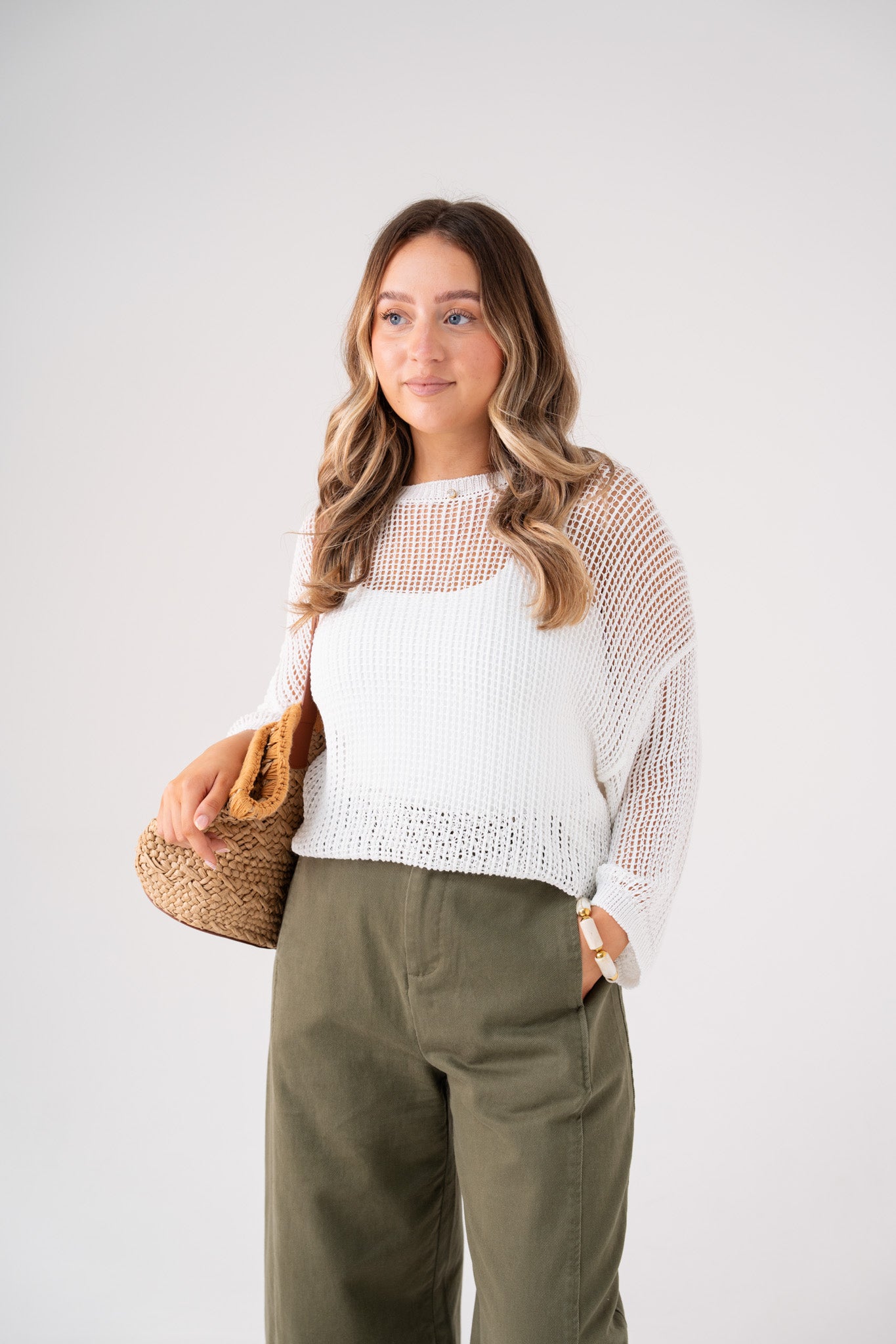 Leah Open Knit Jumper In White