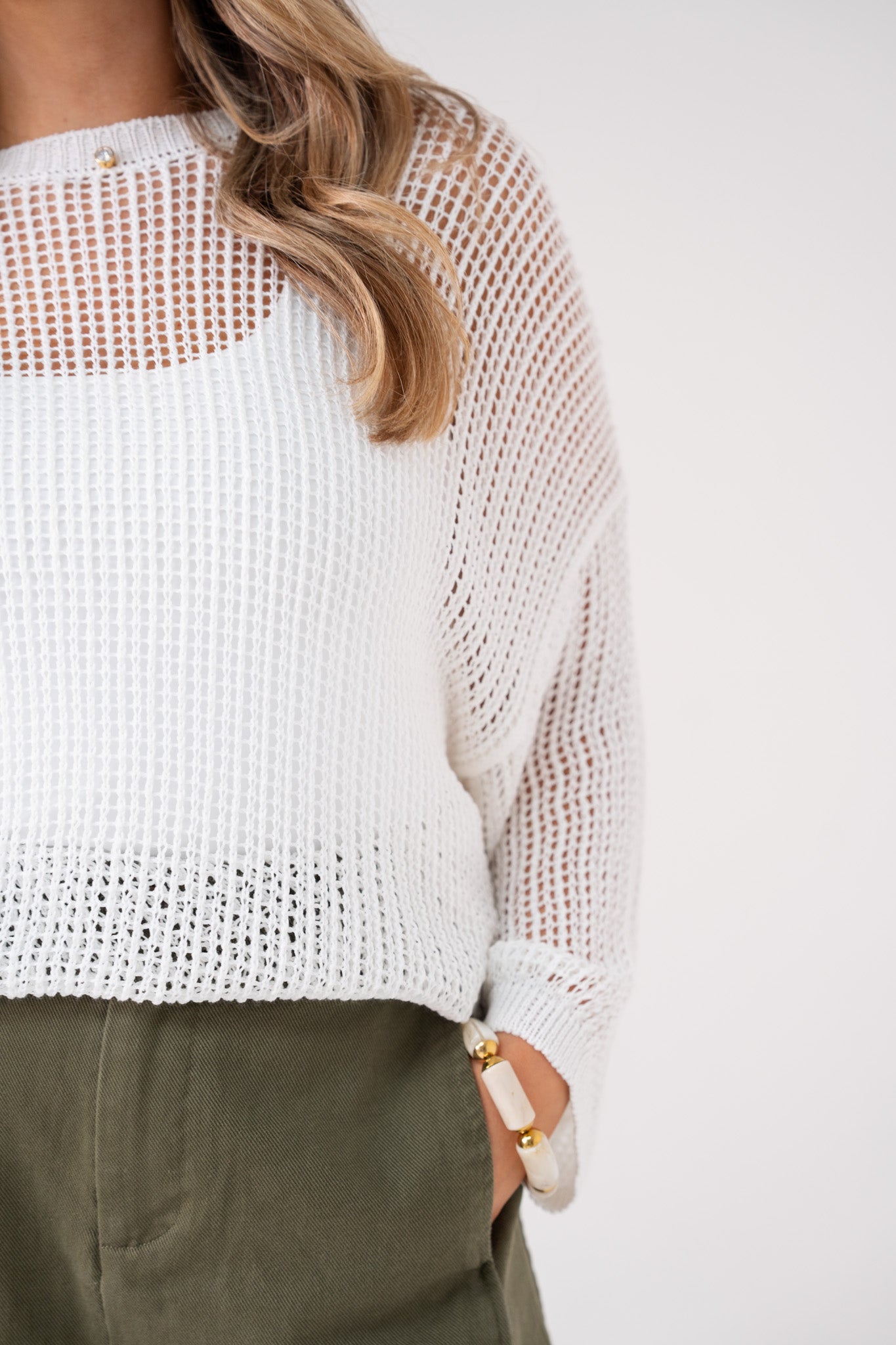 Leah Open Knit Jumper In White