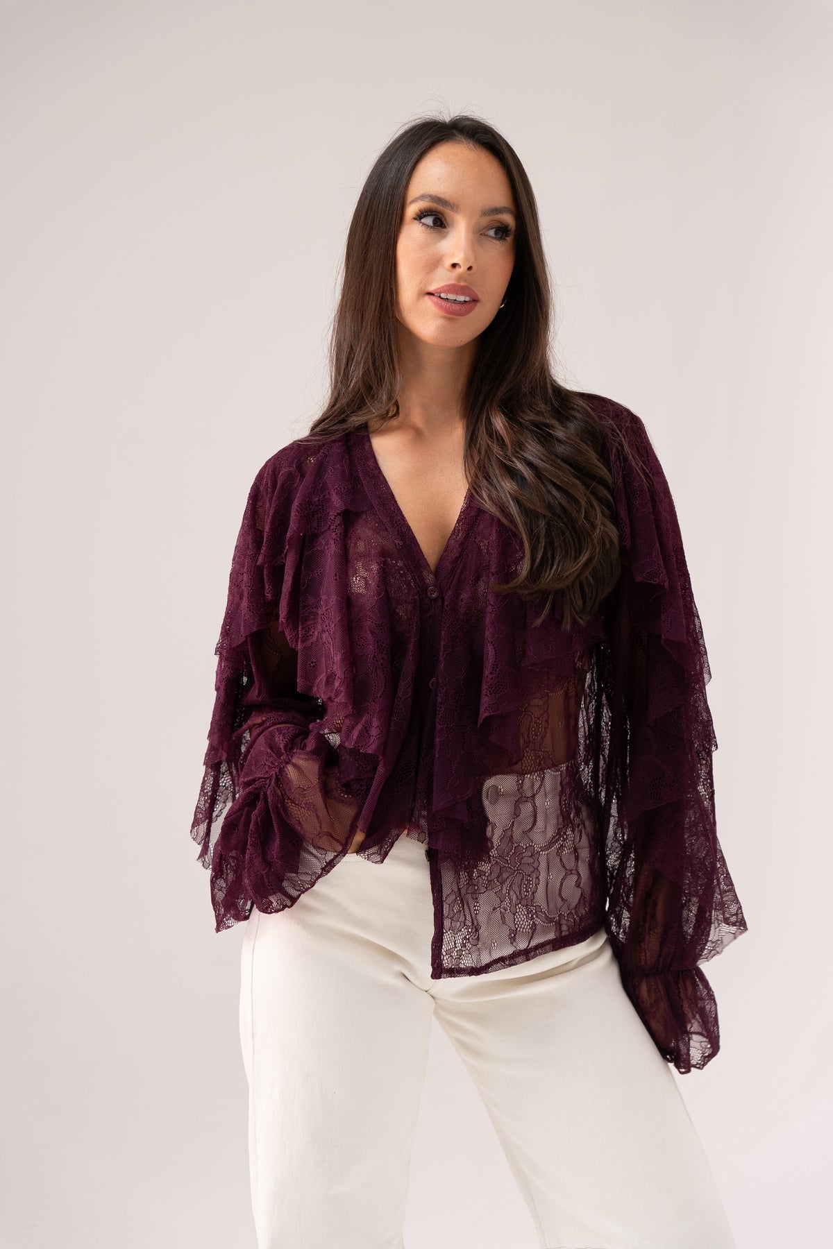 Leah Lace Blouse In Bordeaux