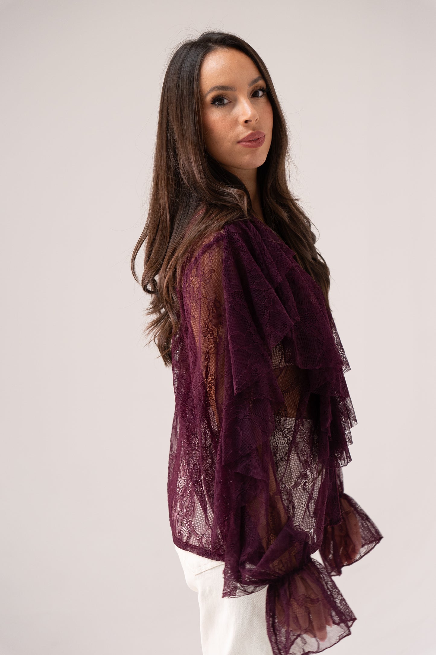 Leah Lace Blouse In Bordeaux