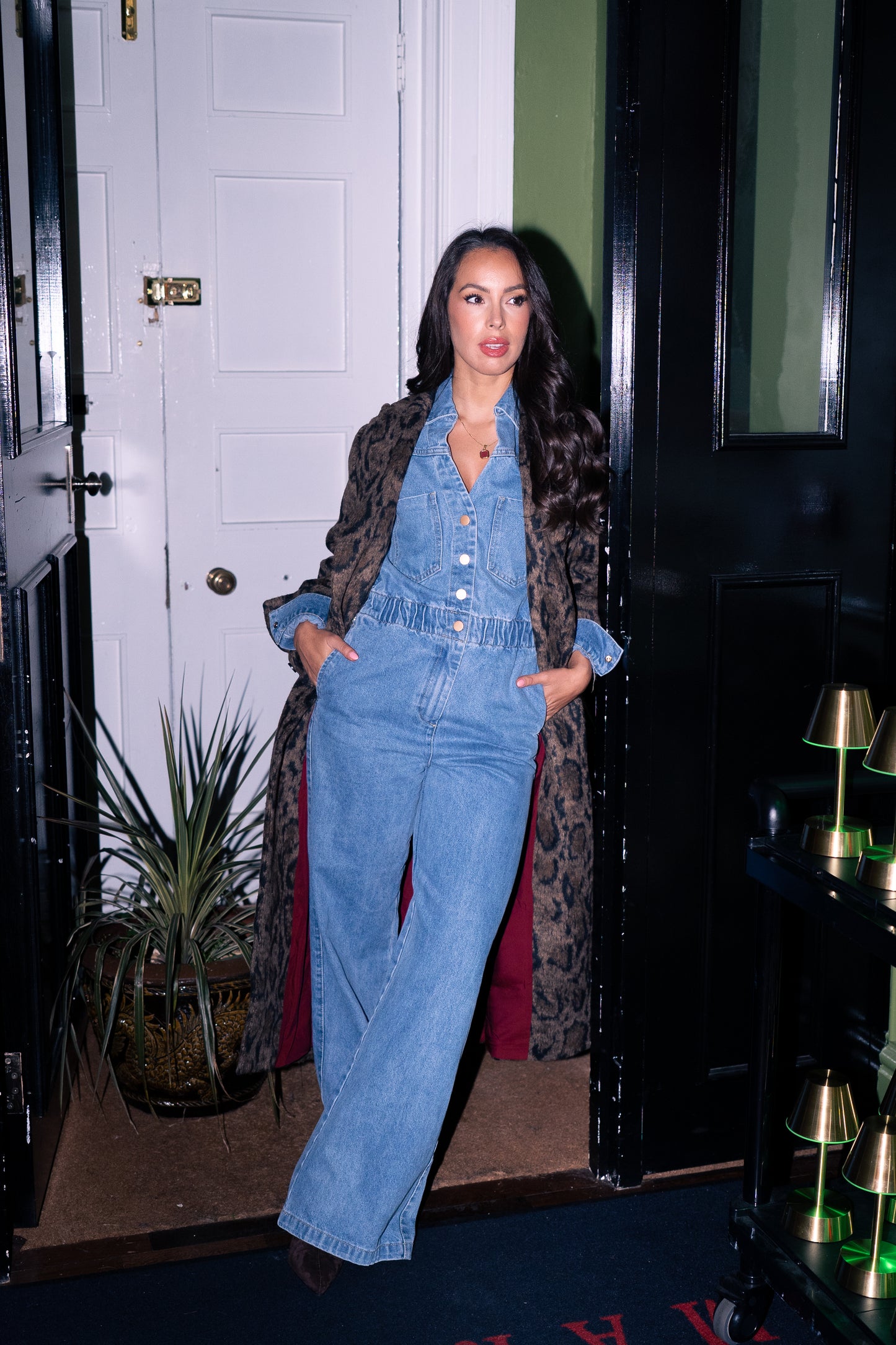 Love Laura Utility Jumpsuit In Mid Wash