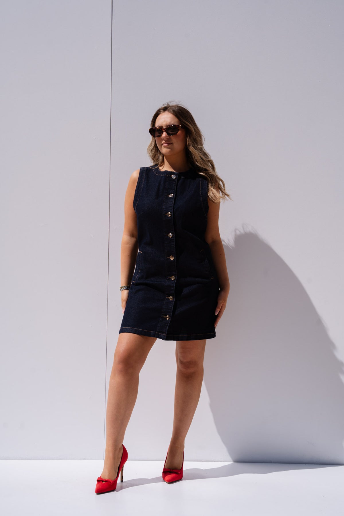 Lila Sleeveless Denim Dress In Dark Wash