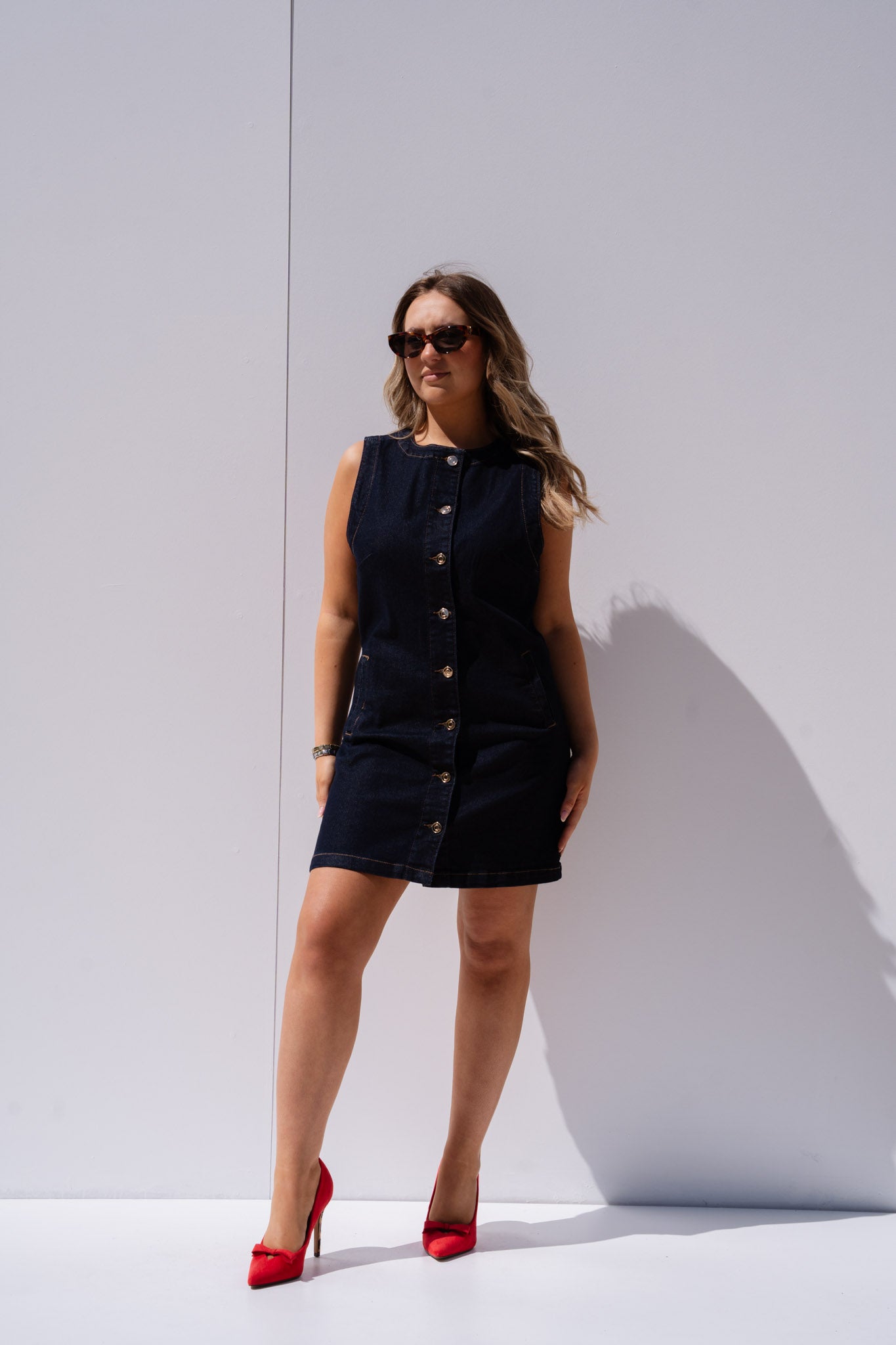 Lila Sleeveless Denim Dress In Dark Wash