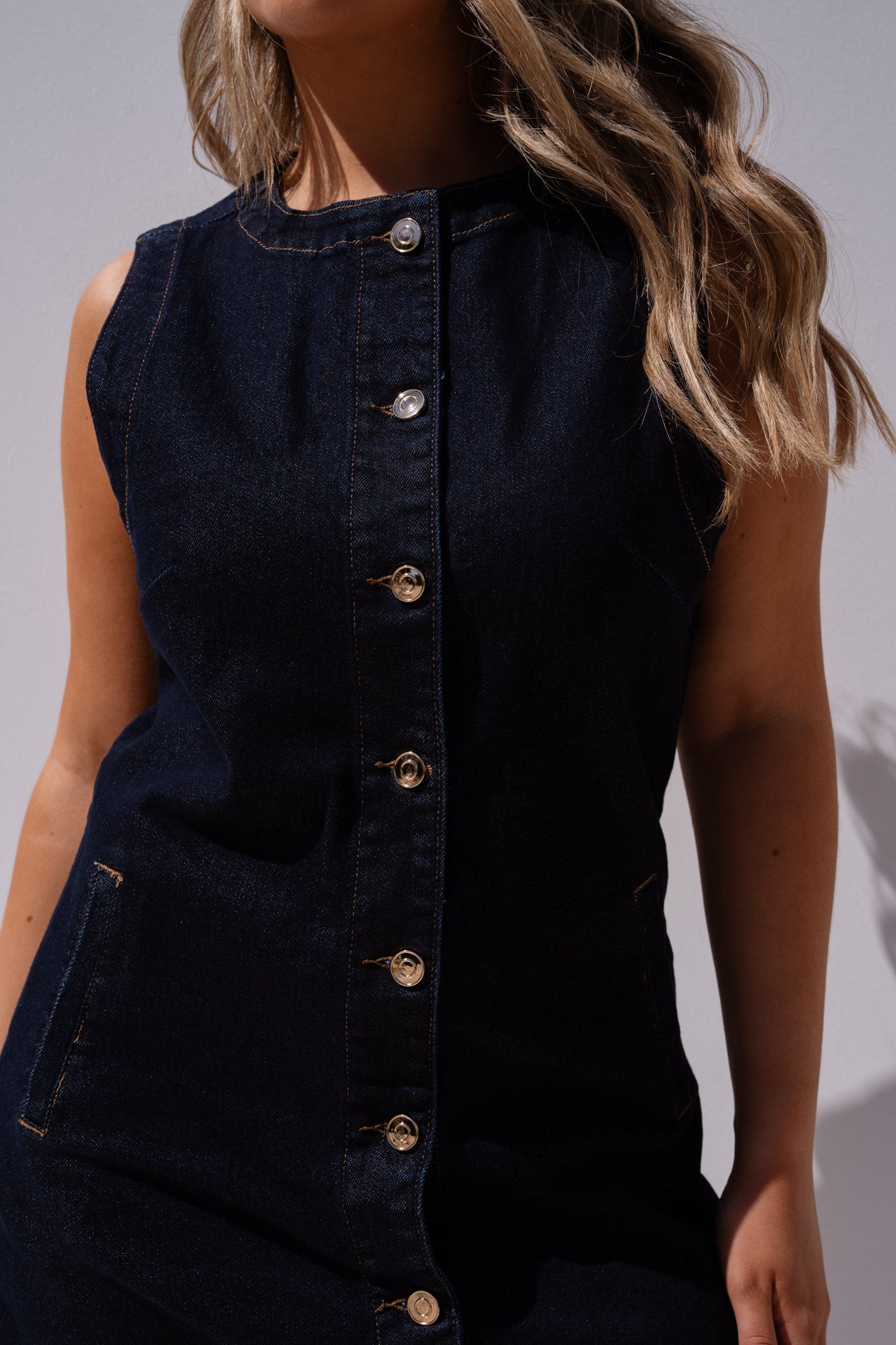 Lila Sleeveless Denim Dress In Dark Wash