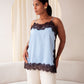 Love Laura Contrast Lace Trim Cami In Blue