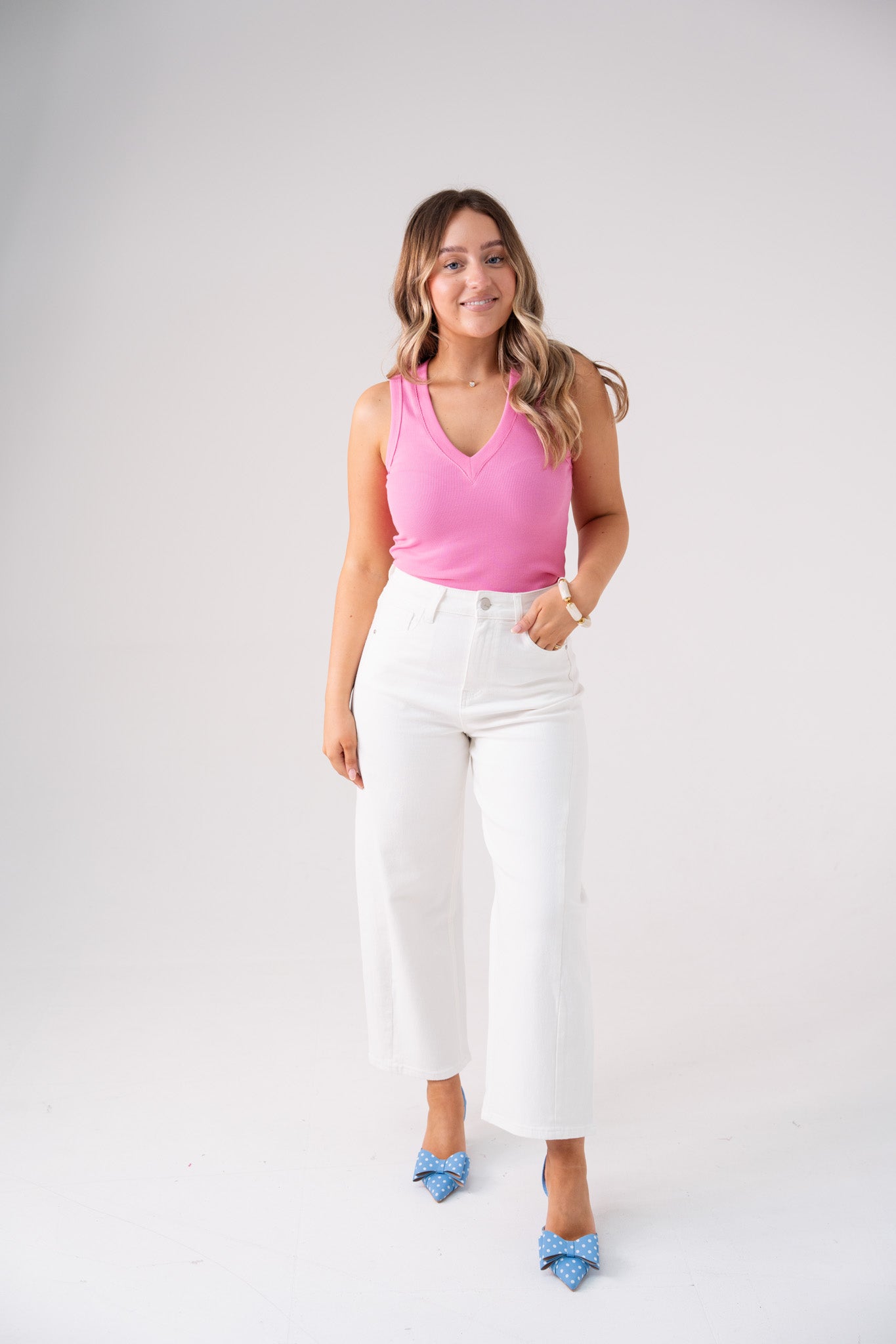 Love Laura V-Neck Vest Top In Pink