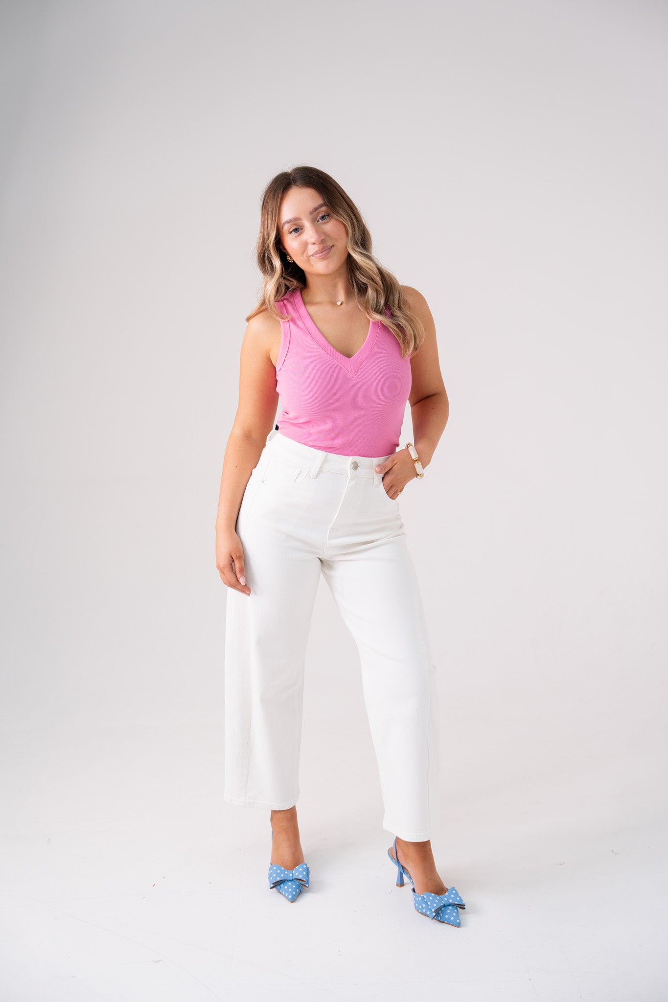 Love Laura V-Neck Vest Top In Pink