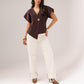 Love Laura Chocolate Trim Turn Up Jeans In Cream