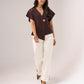 Love Laura Chocolate Trim Turn Up Jeans In Cream