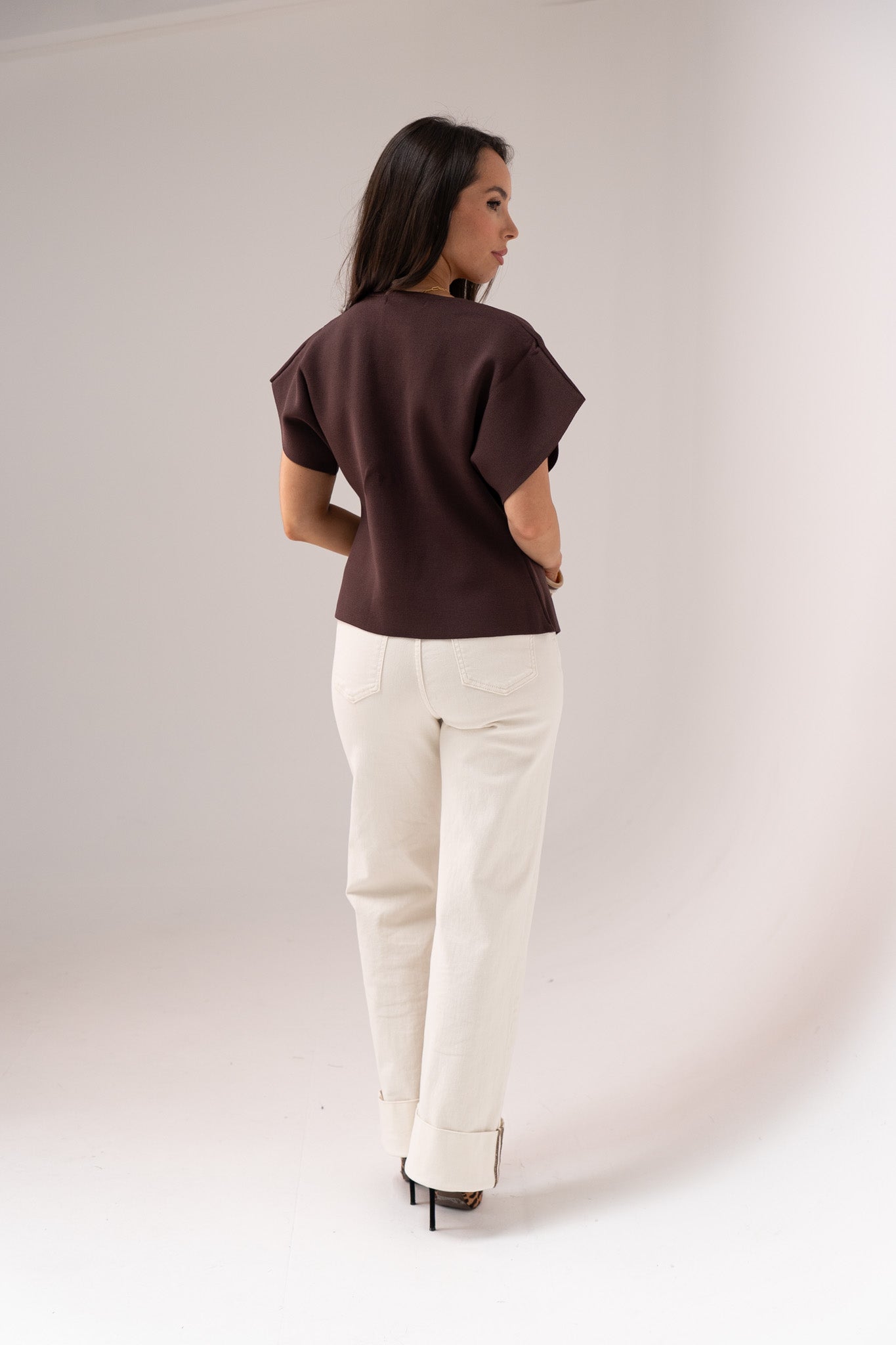 Love Laura Chocolate Trim Turn Up Jeans In Cream