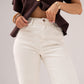 Love Laura Chocolate Trim Turn Up Jeans In Cream