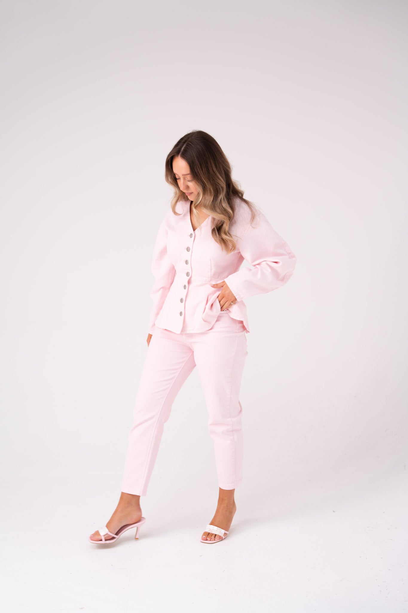 Love Laura Peplum Denim Top In Pink