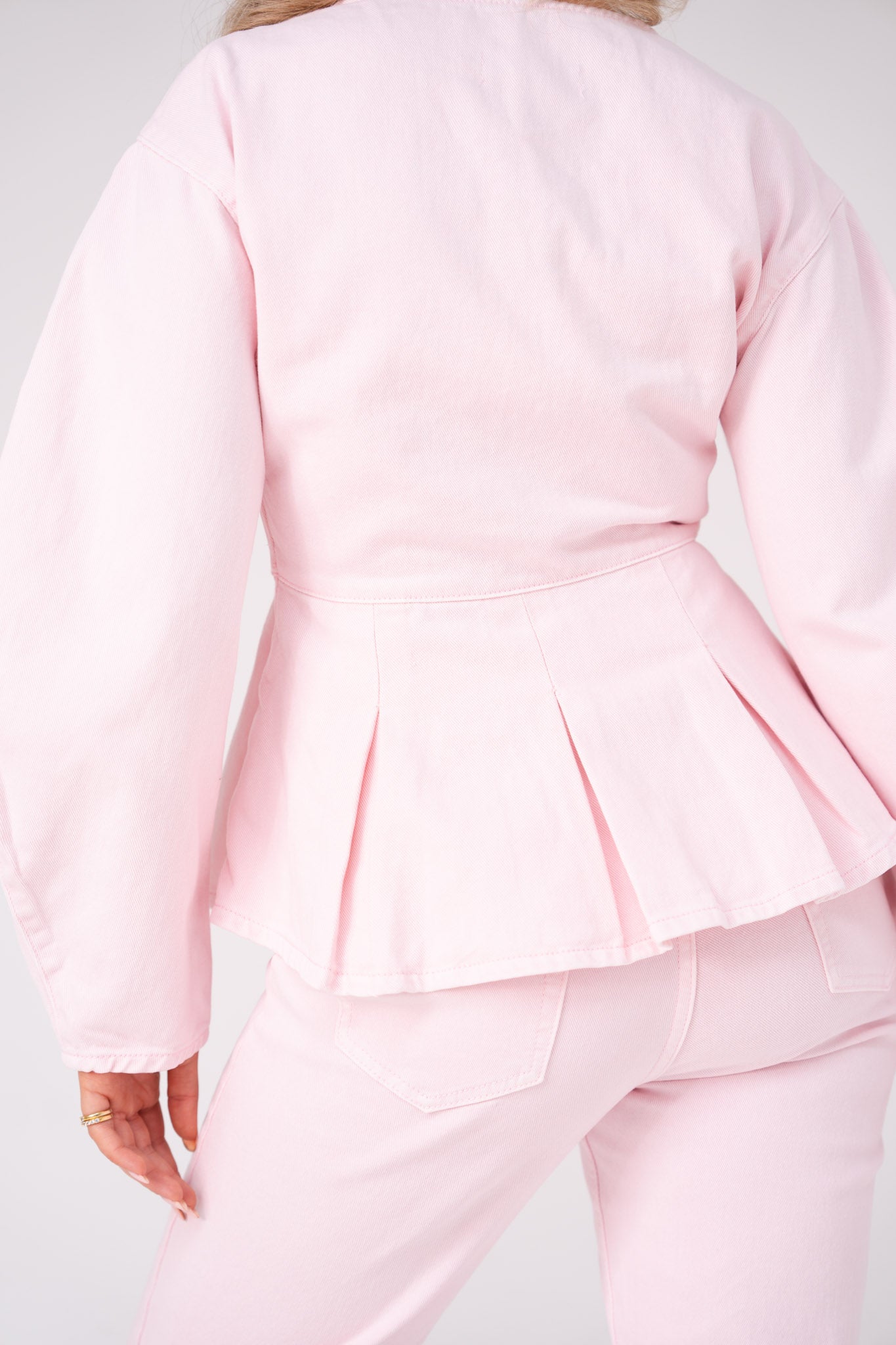 Love Laura Peplum Denim Top In Pink