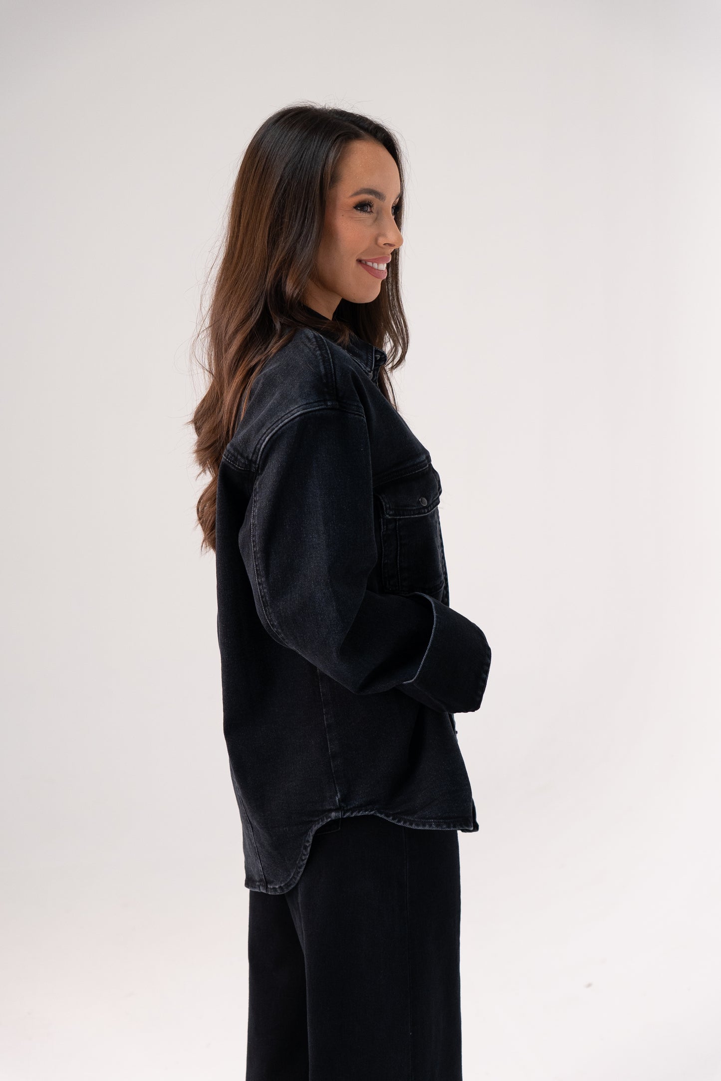 Love Laura Denim Shacket In Black Wash