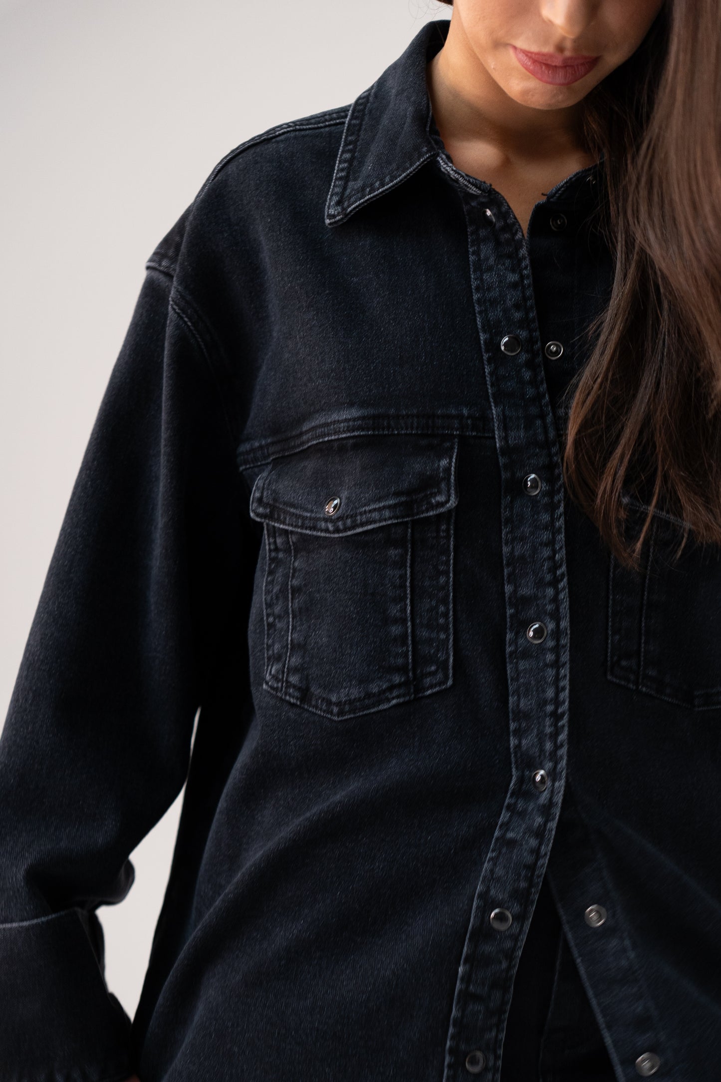 Love Laura Denim Shacket In Black Wash