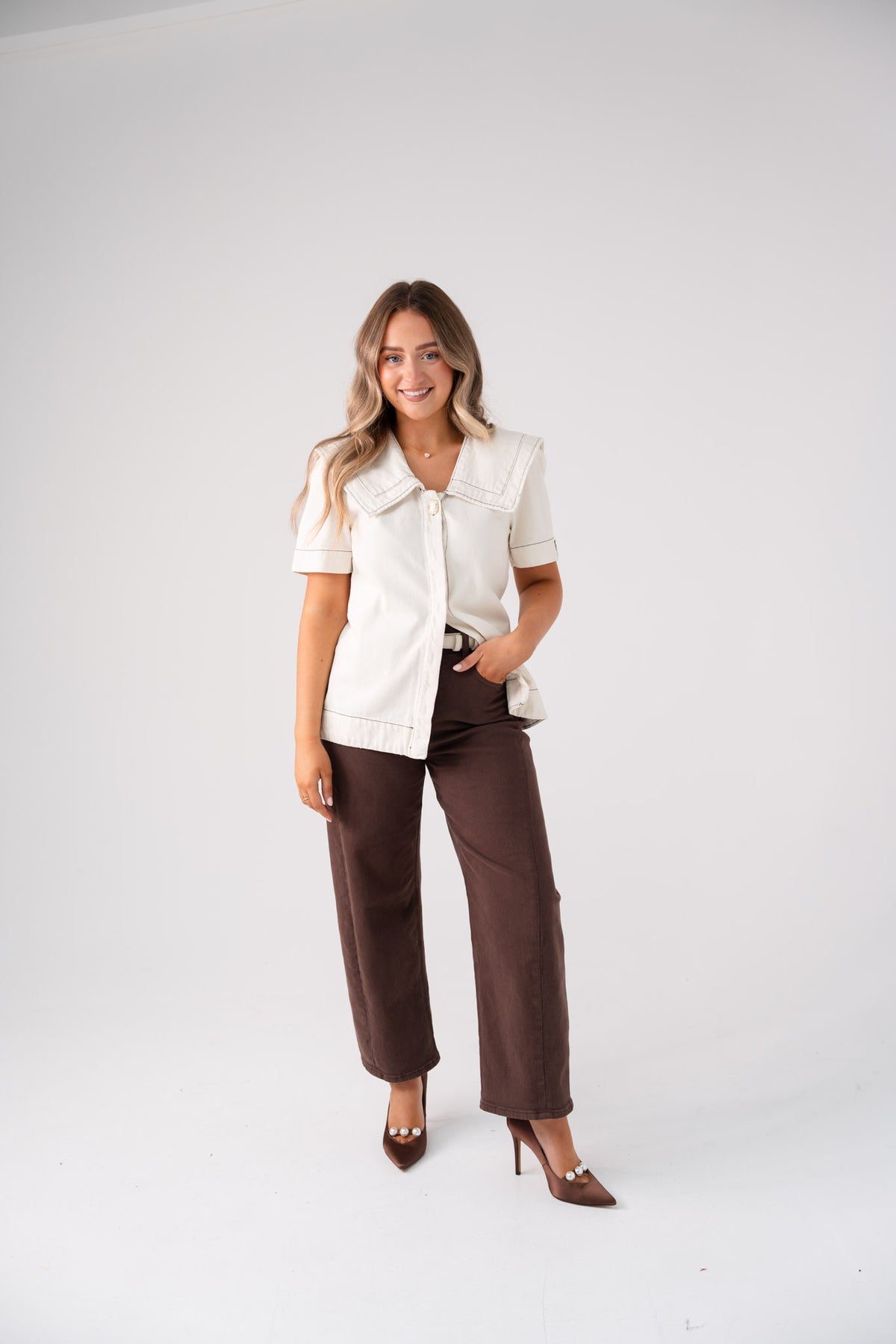 Love Laura Statement Collar Top In Cream
