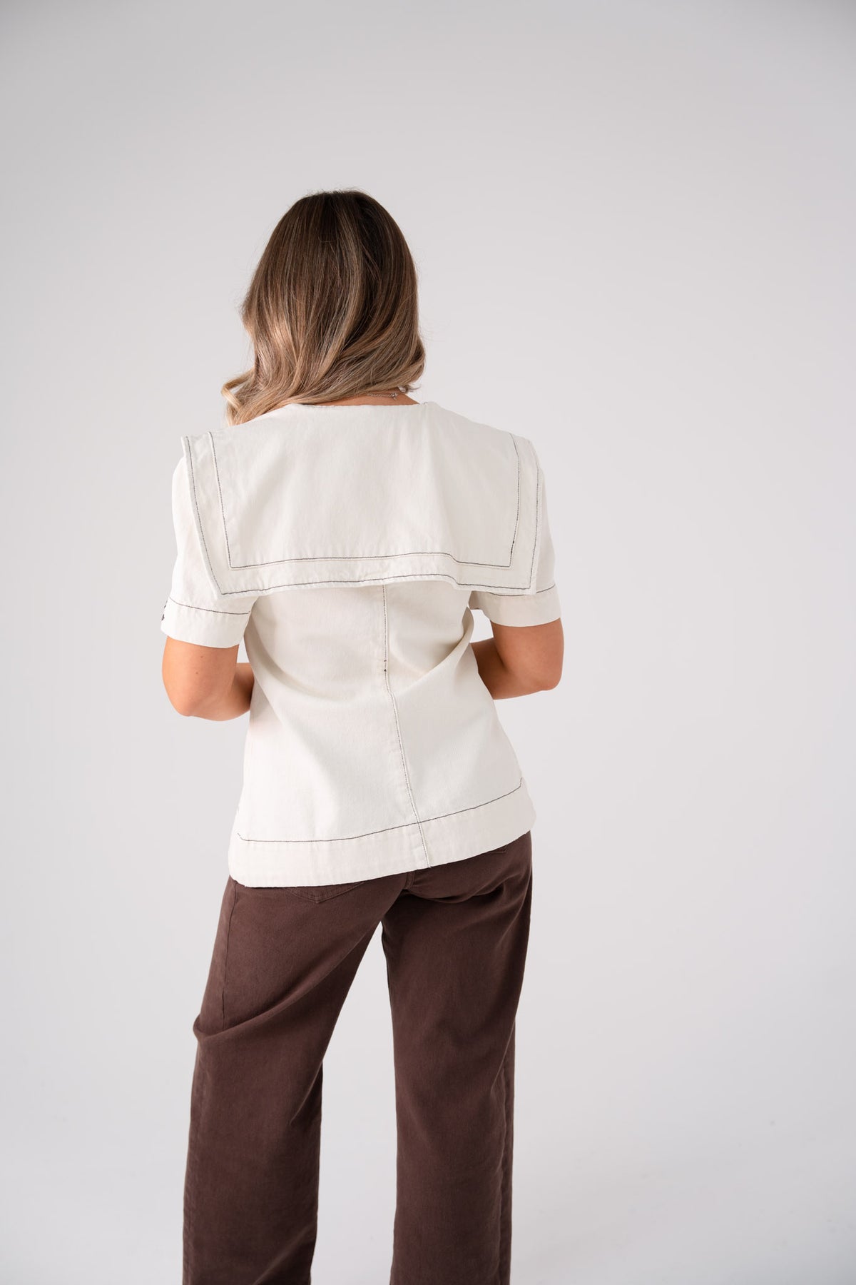 Love Laura Statement Collar Top In Cream