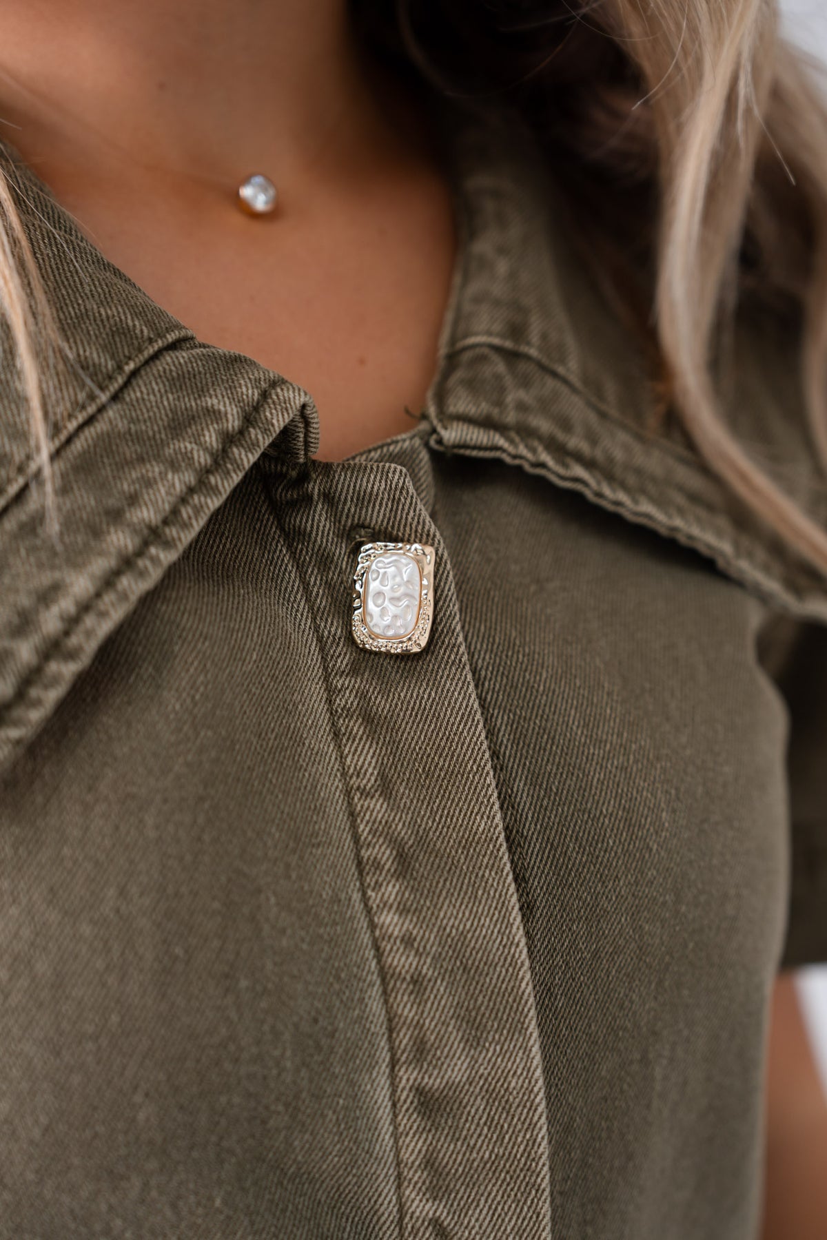 Love Laura Statement Collar Top In Olive