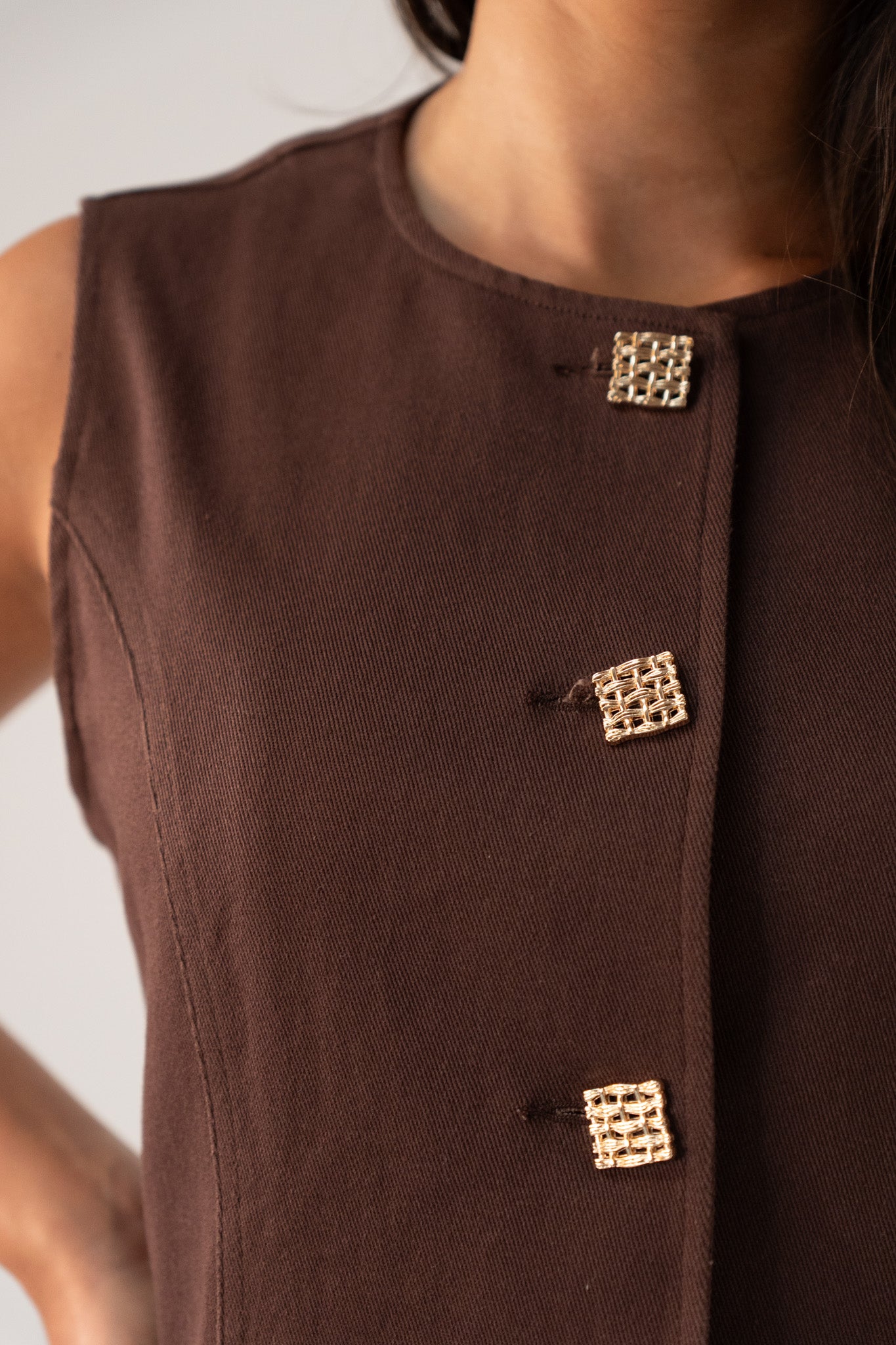 Love Laura Denim Waistcoat In Chocolate