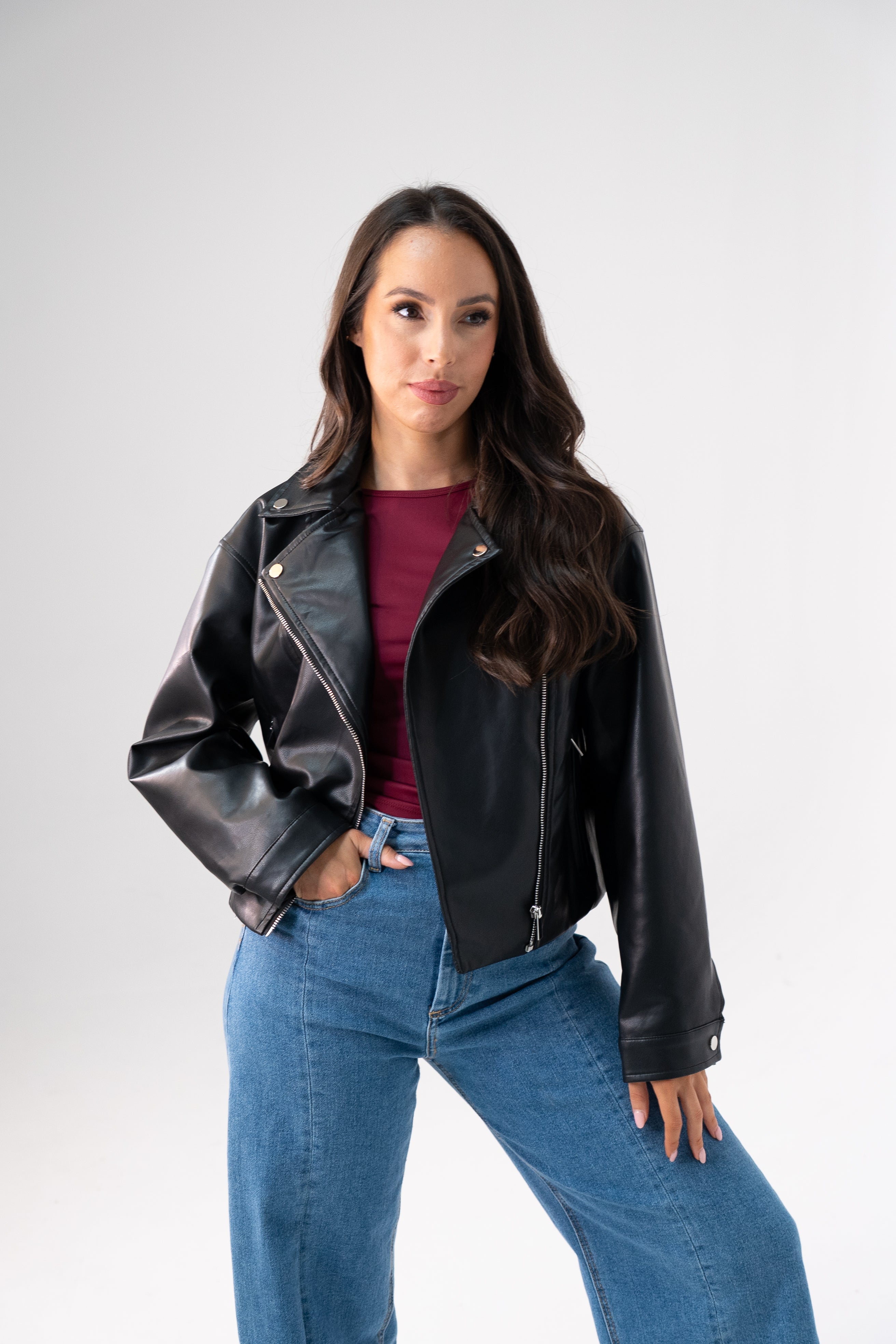 Love Laura Faux Leather Jacket In Merlot – The Walk in Wardrobe