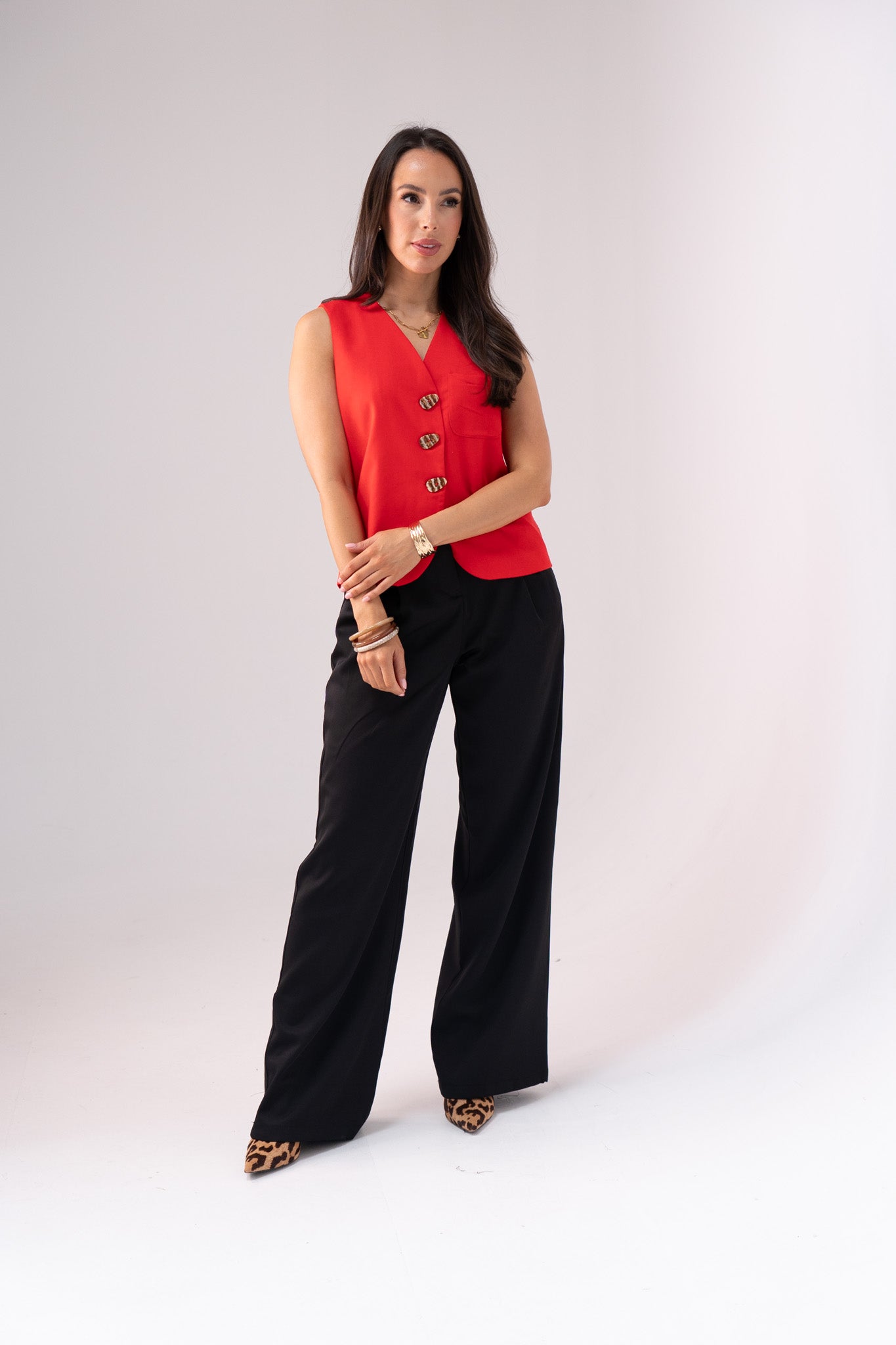 Love Laura Linen Waistcoat In Red