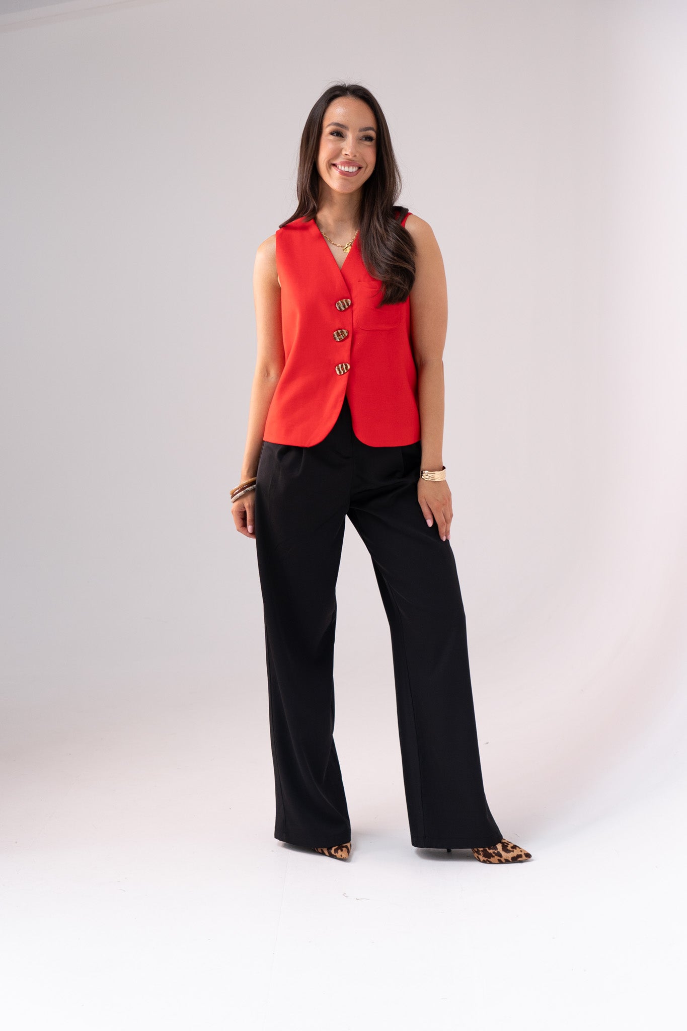 Love Laura Linen Waistcoat In Red