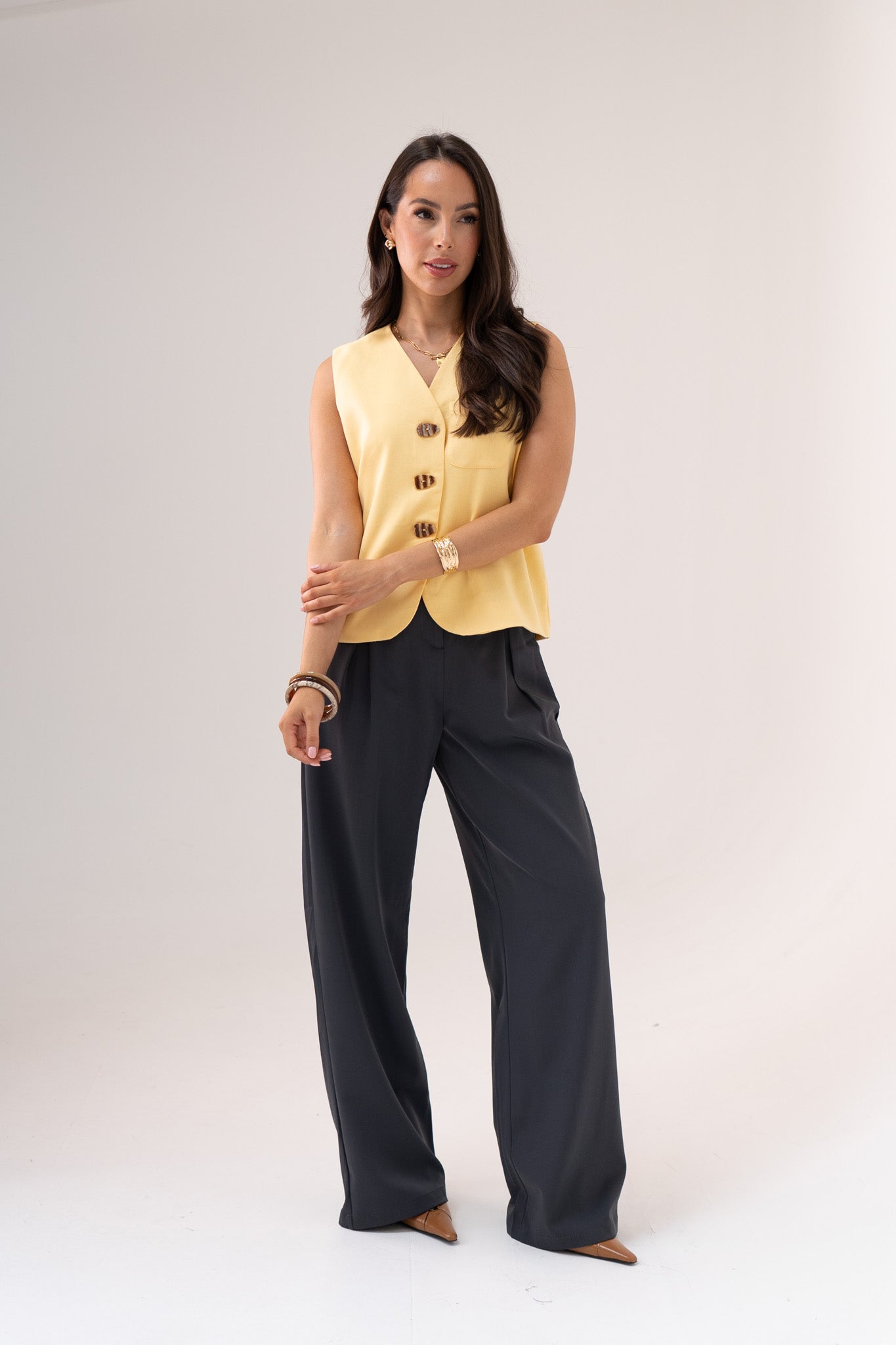 Love Laura Linen Waistcoat In Lemon