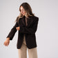 Love Laura Pinstripe Mandarin Collar Blazer In Chocolate