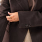 Love Laura Pinstripe Mandarin Collar Blazer In Chocolate
