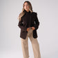 Love Laura Pinstripe Mandarin Collar Blazer In Chocolate