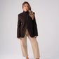 Love Laura Pinstripe Mandarin Collar Blazer In Chocolate
