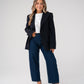 Love Laura Pinstripe Mandarin Collar Blazer In Navy