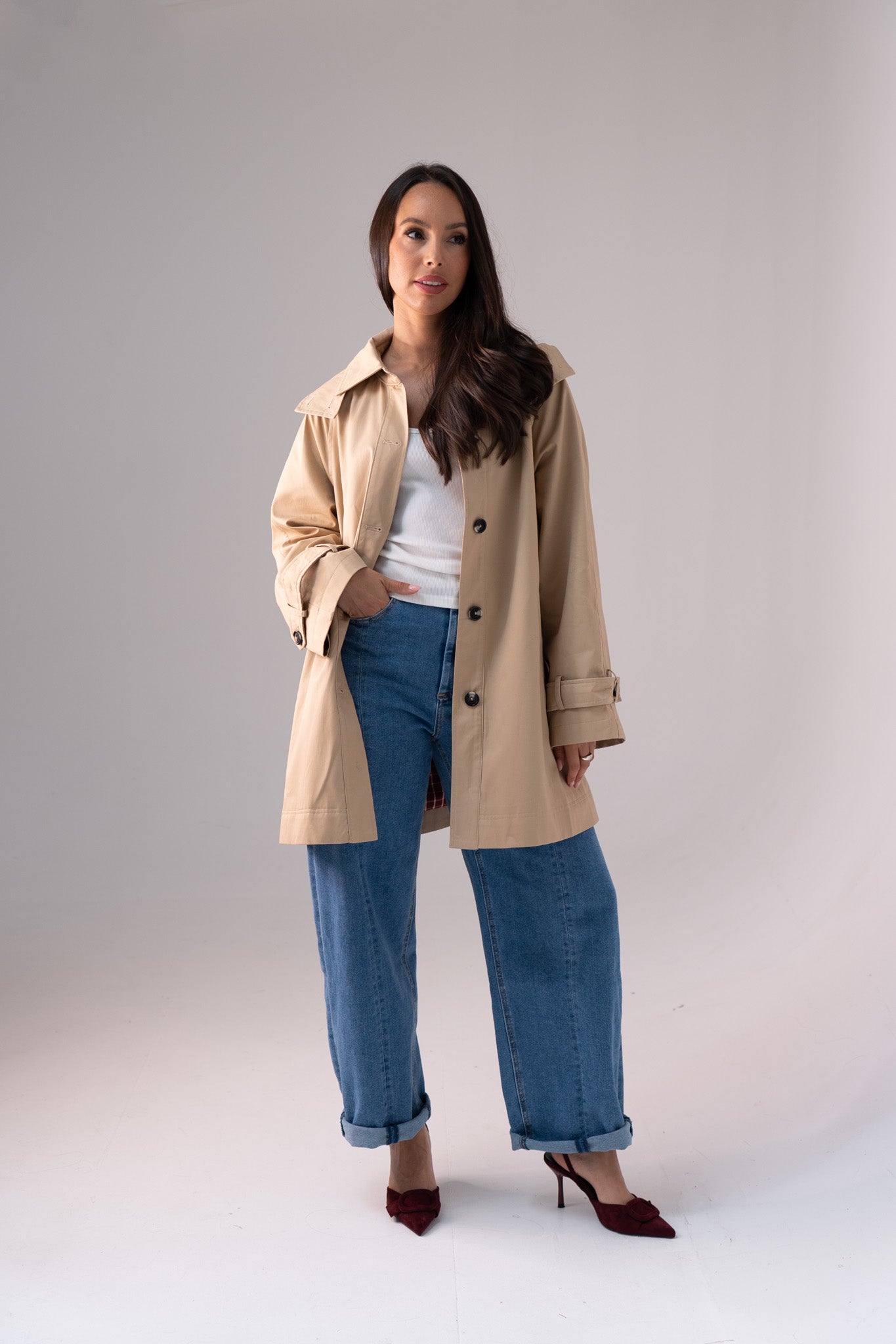 Love Laura Hooded Trench Coat In Neutral