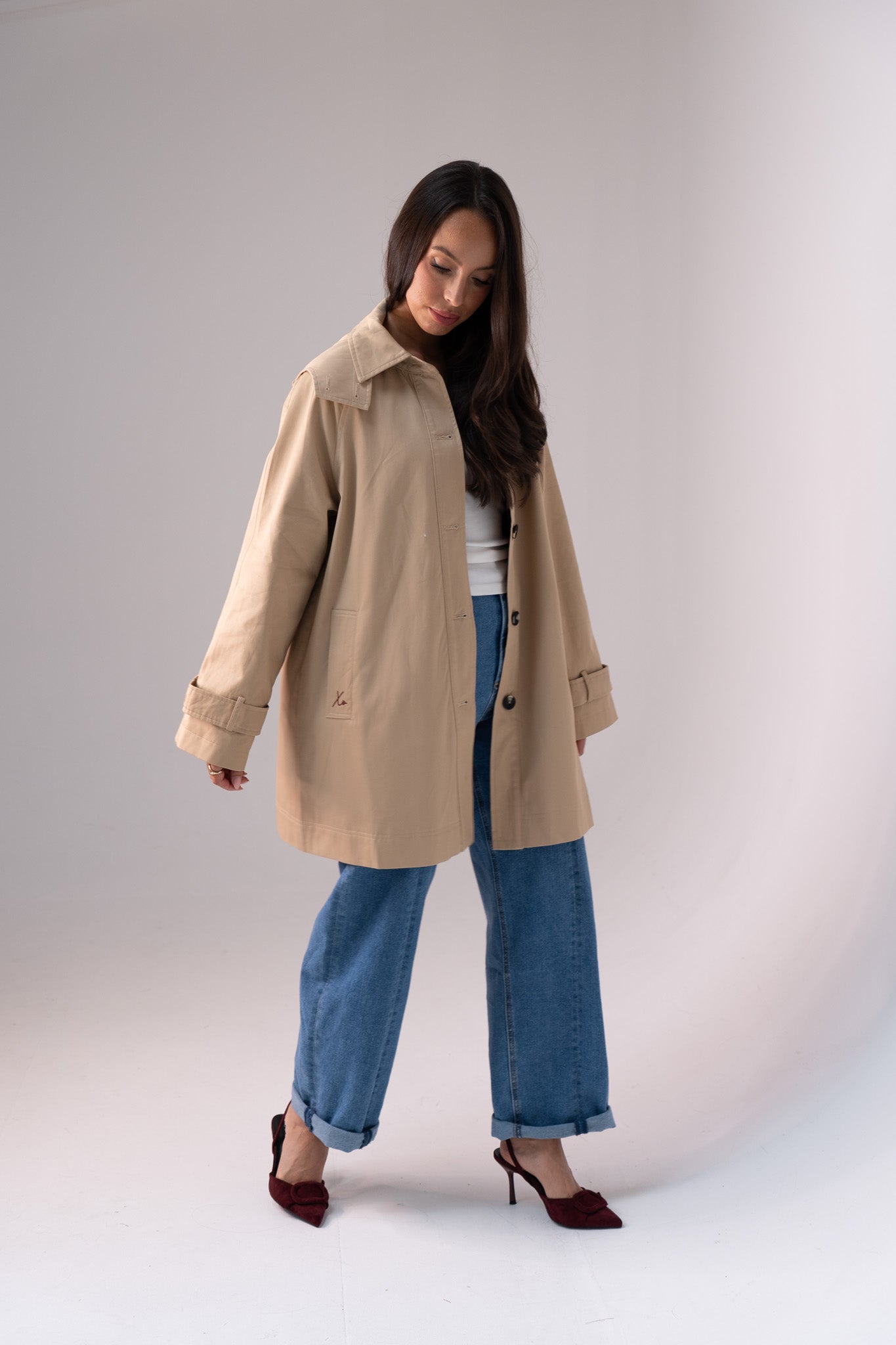 Love Laura Hooded Trench Coat In Neutral