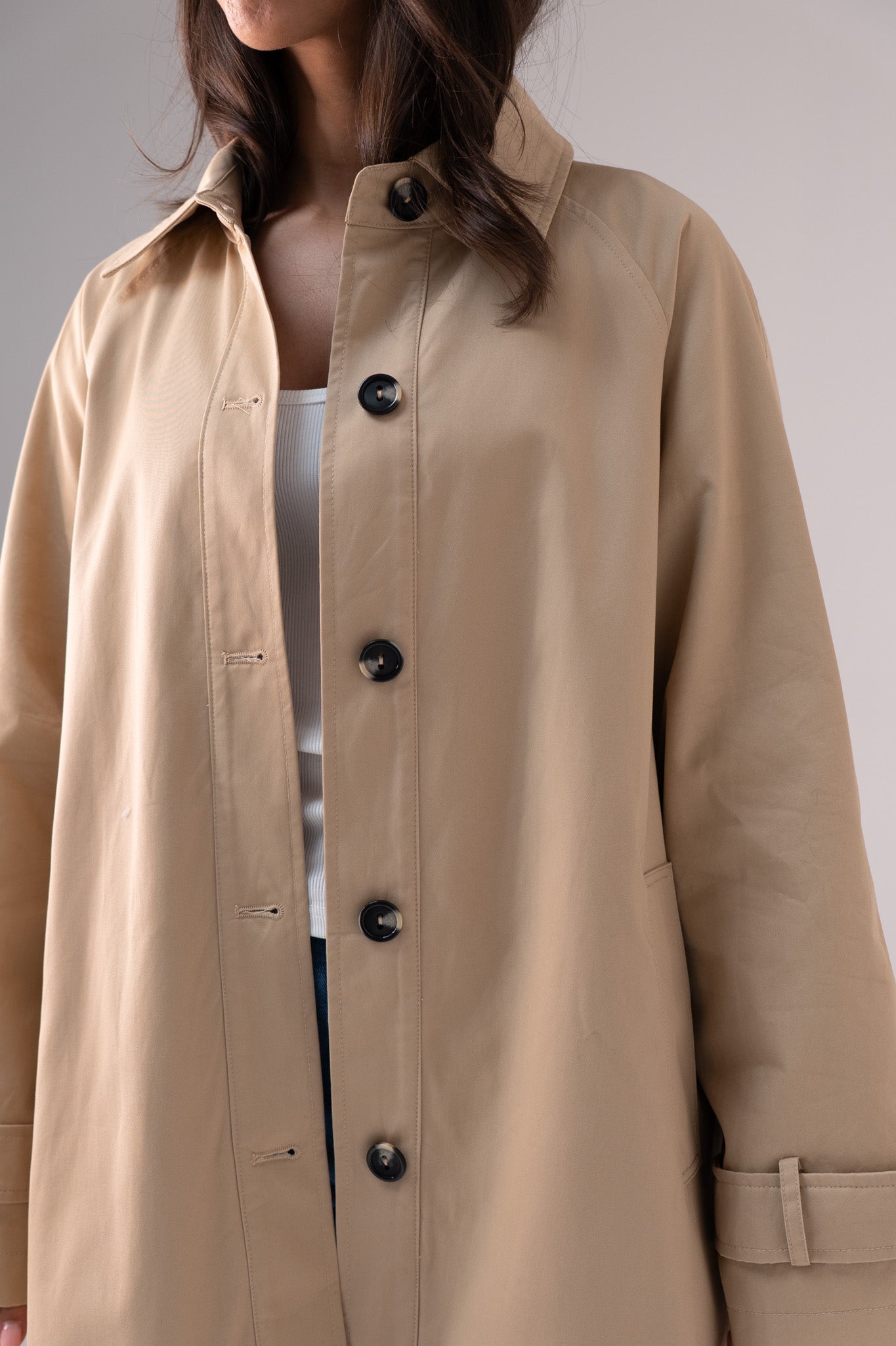 Love Laura Hooded Trench Coat In Neutral