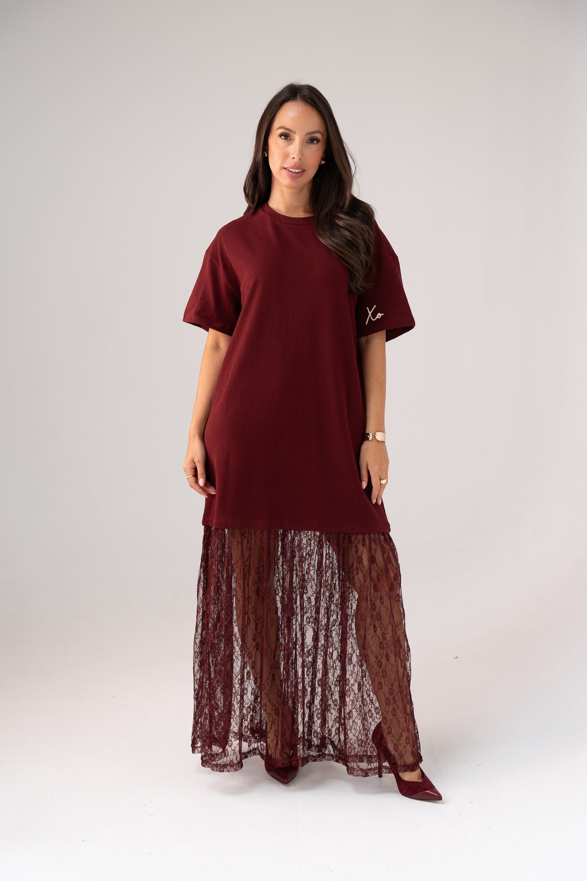 Love Laura Contrast T-Shirt Dress In Burgundy