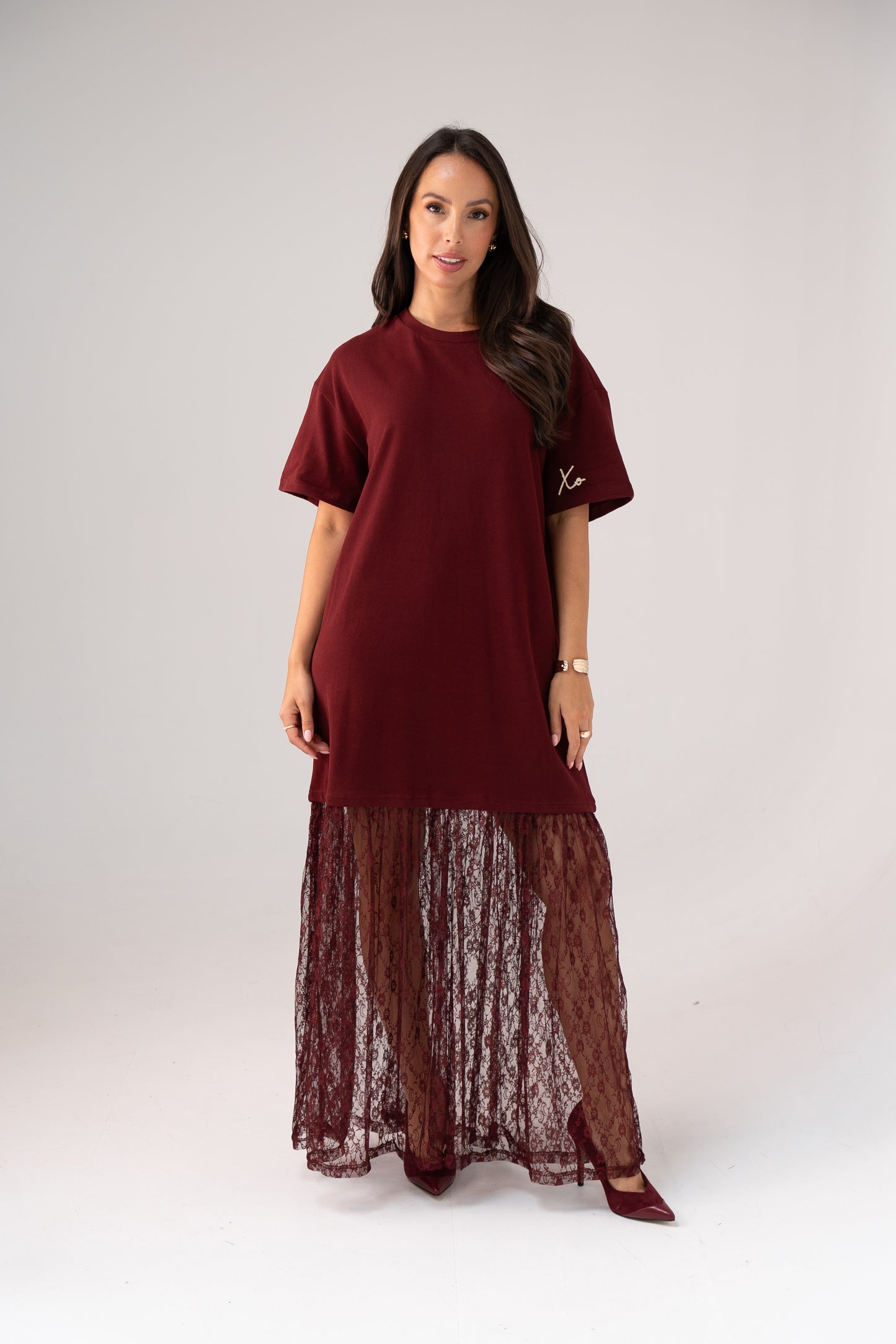 Love Laura Contrast T-Shirt Dress In Burgundy