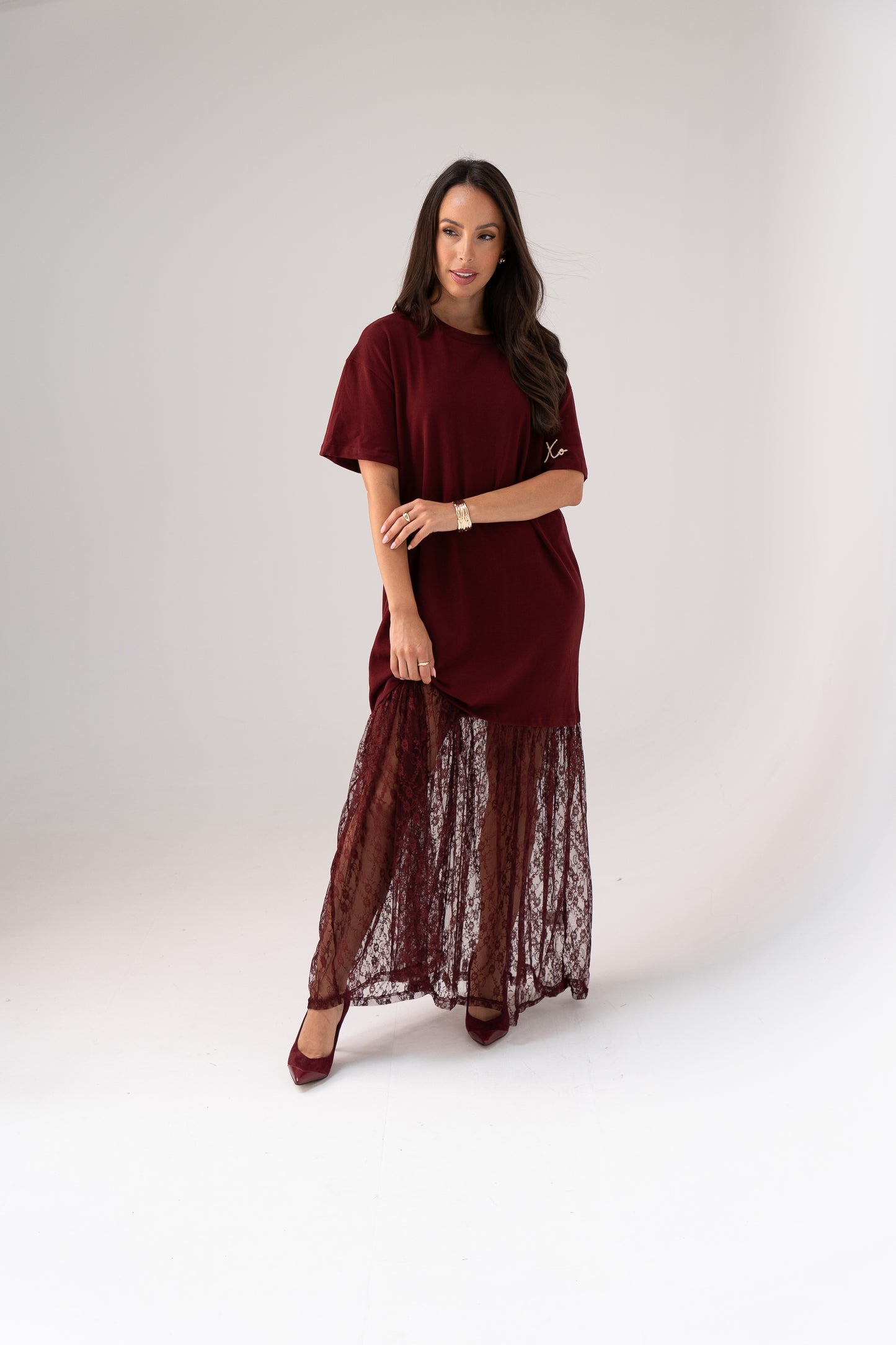 Love Laura Contrast T-Shirt Dress In Burgundy
