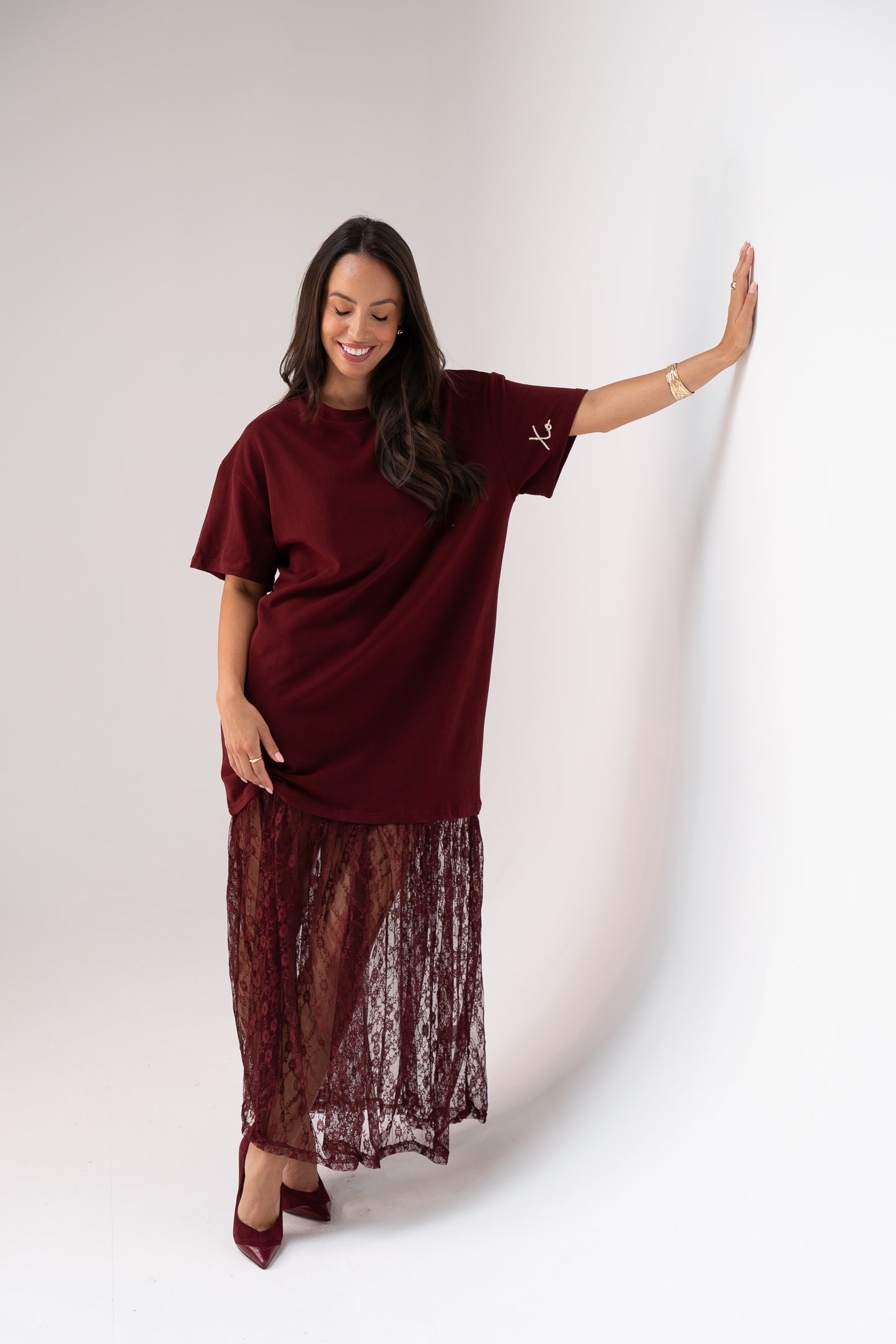 Love Laura Contrast T-Shirt Dress In Burgundy
