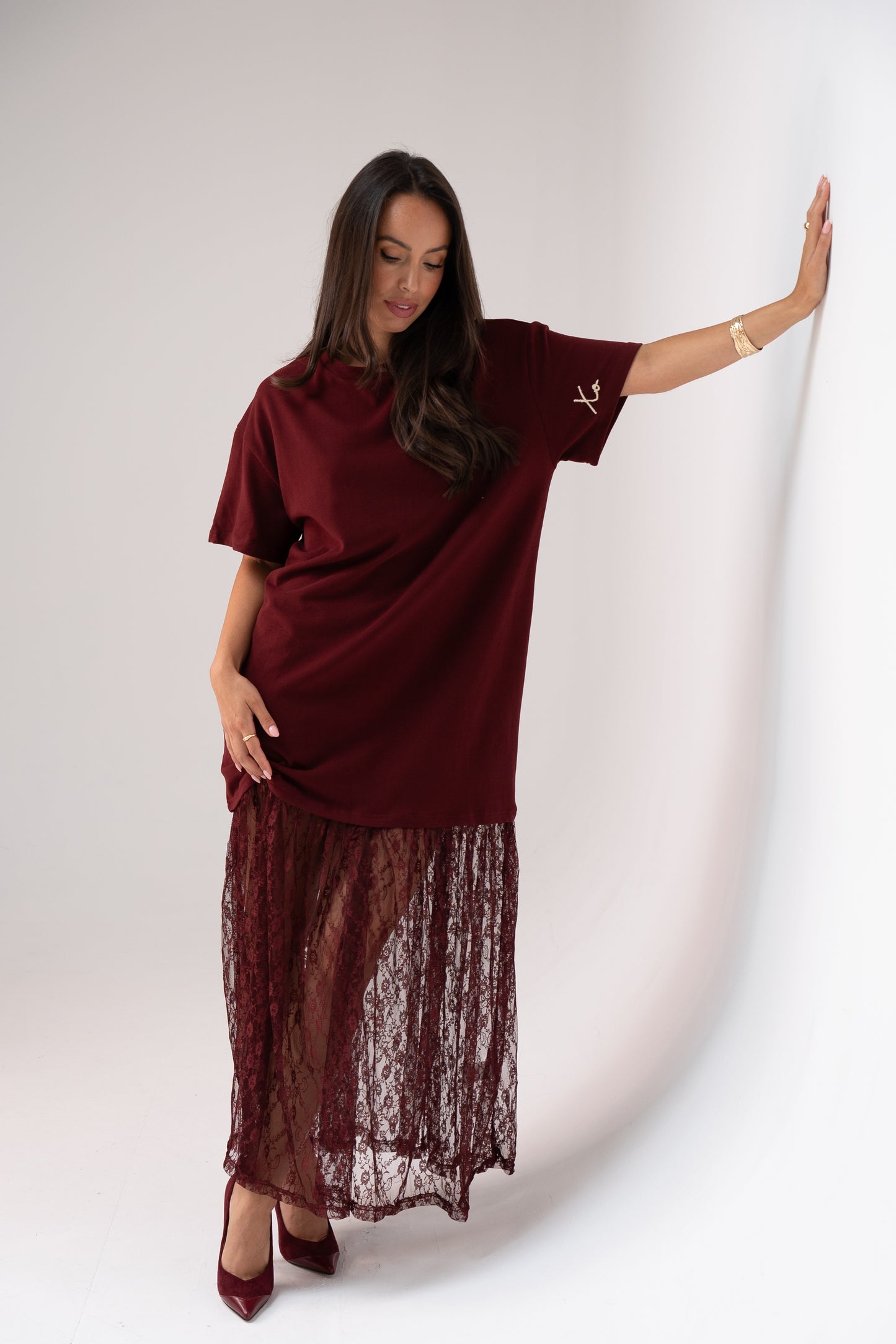 Love Laura Contrast T-Shirt Dress In Burgundy