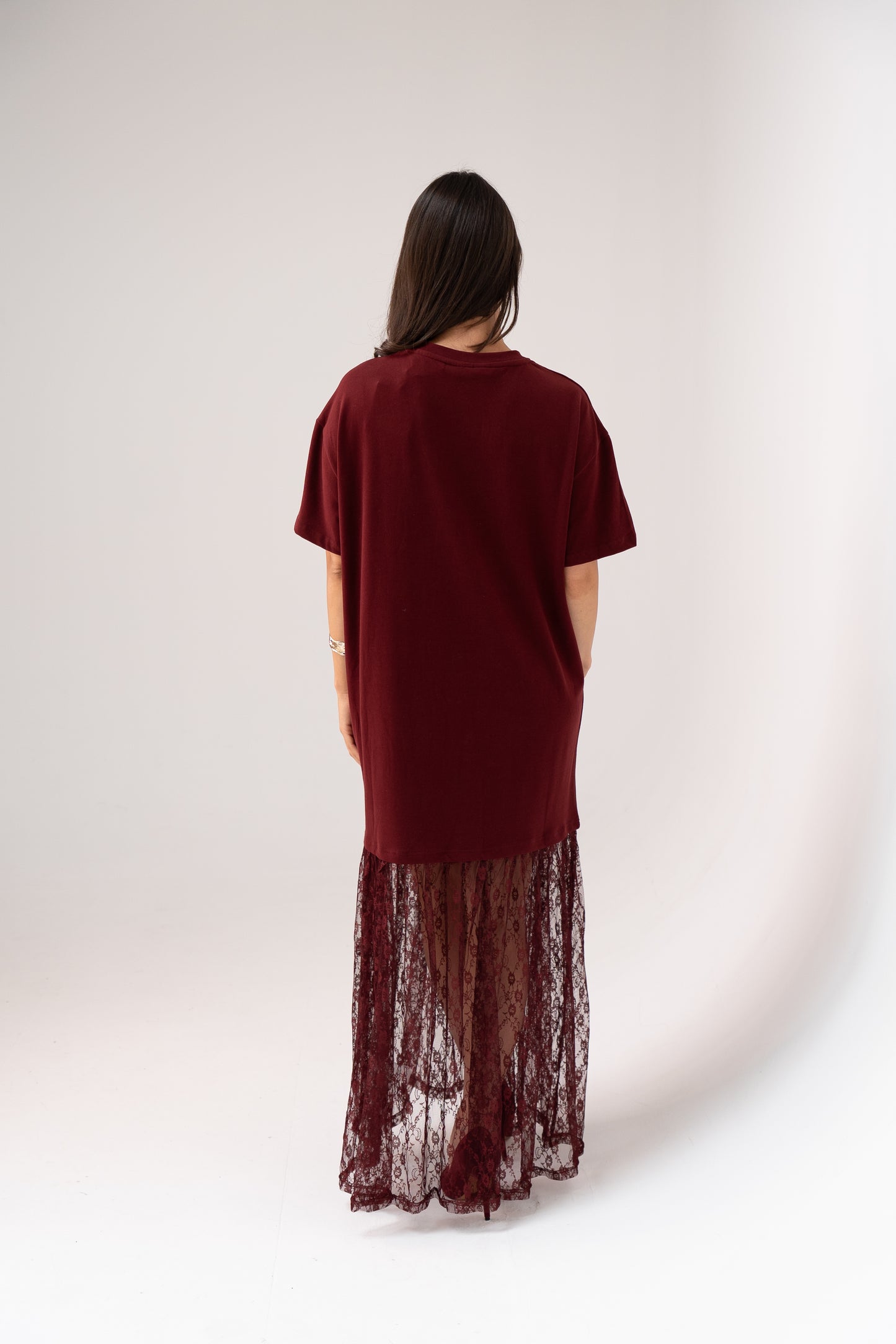 Love Laura Contrast T-Shirt Dress In Burgundy