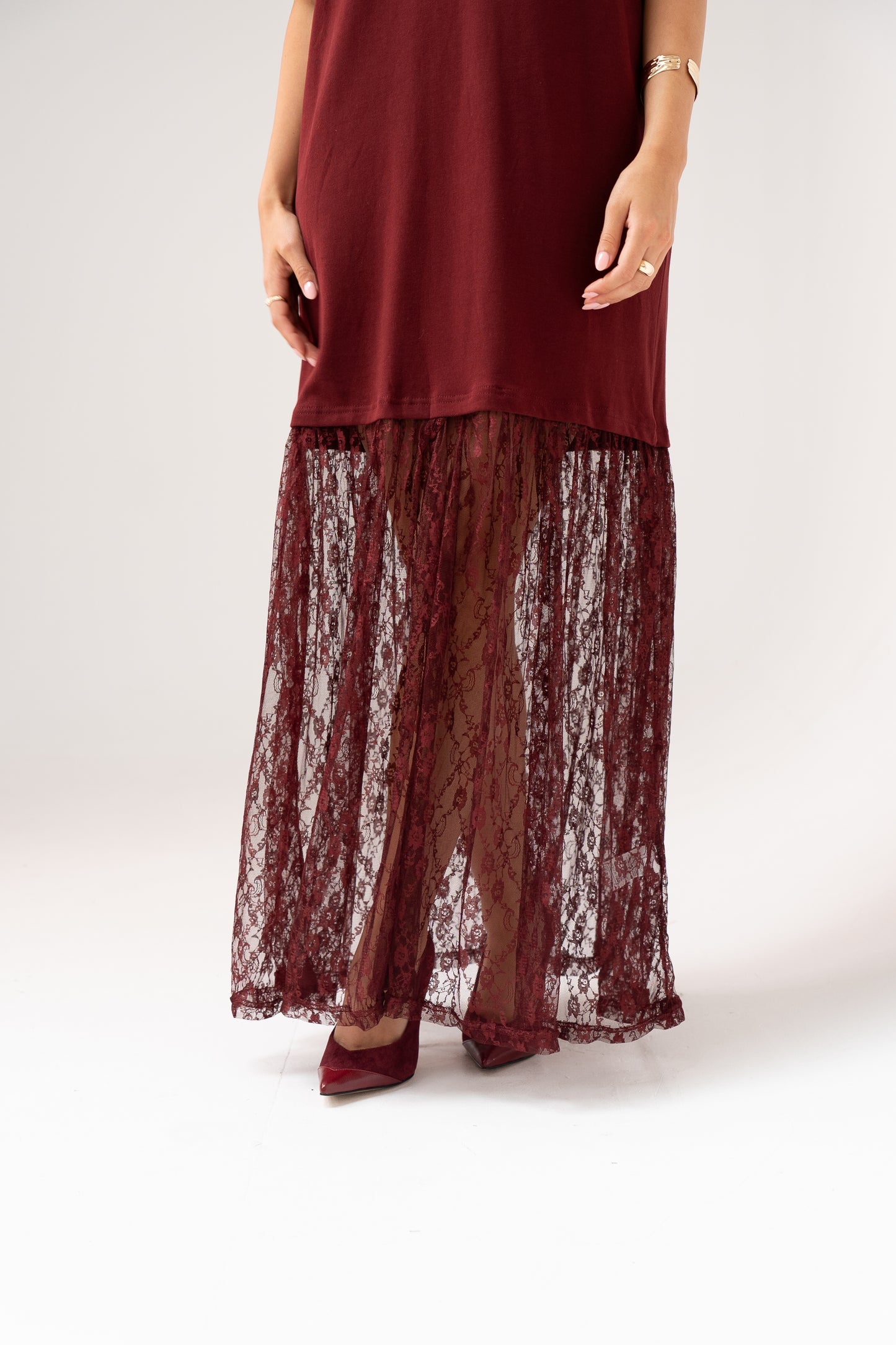Love Laura Contrast T-Shirt Dress In Burgundy