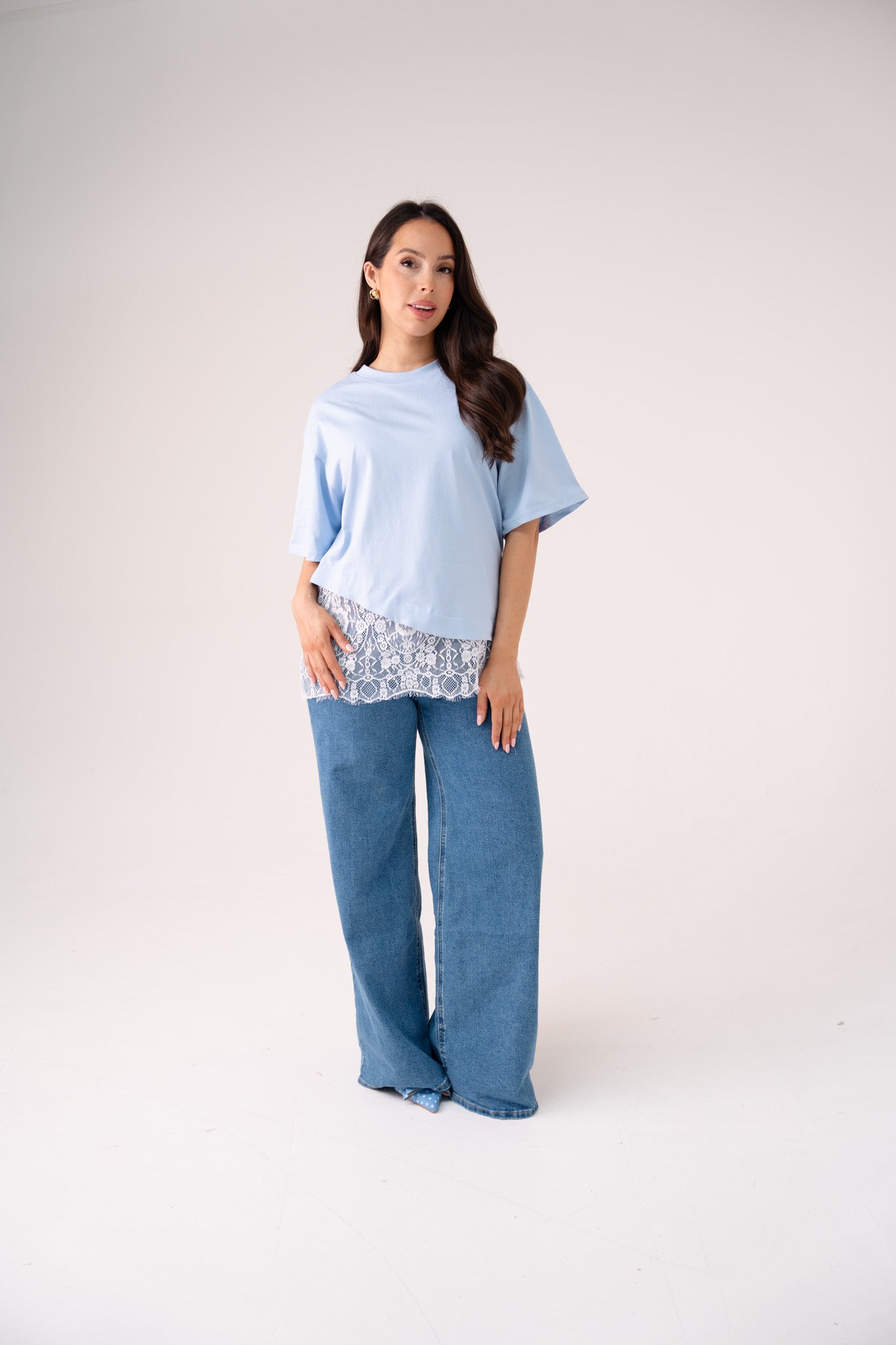 Love Laura Lace Trim T-Shirt In Blue