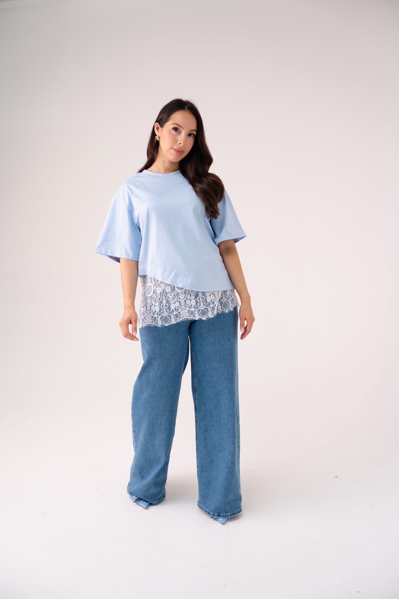 Love Laura Lace Trim T-Shirt In Blue