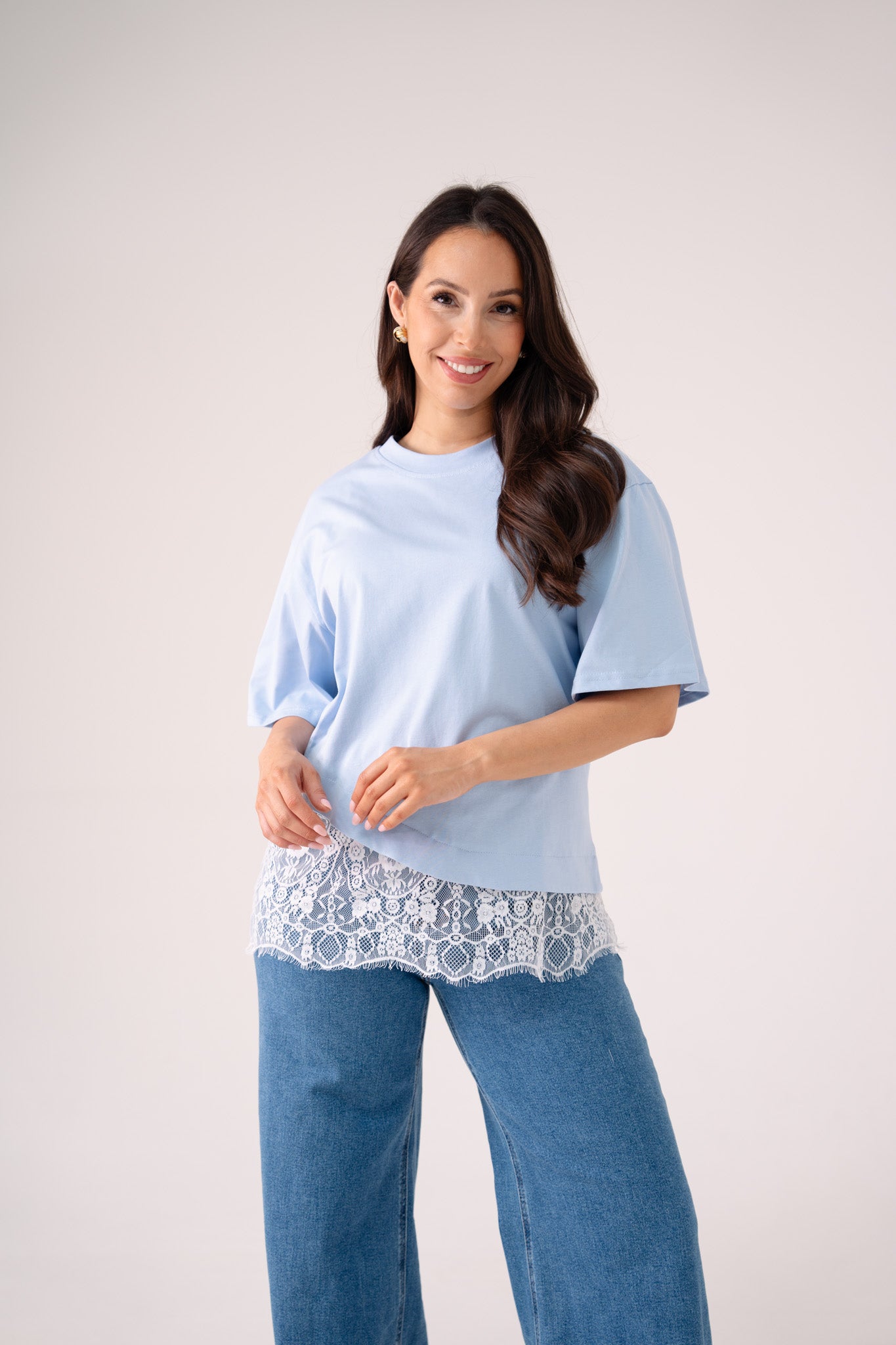 Love Laura Lace Trim T-Shirt In Blue