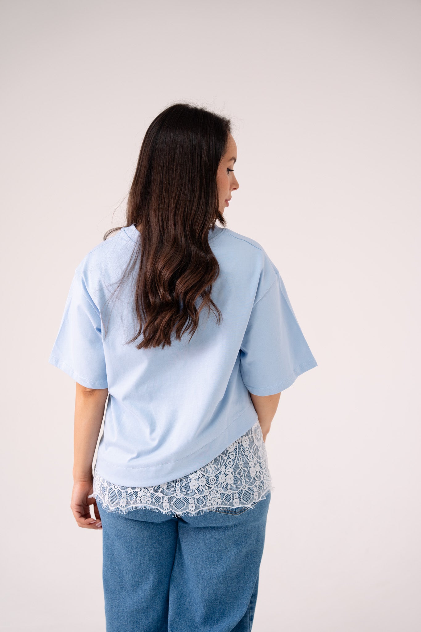 Love Laura Lace Trim T-Shirt In Blue